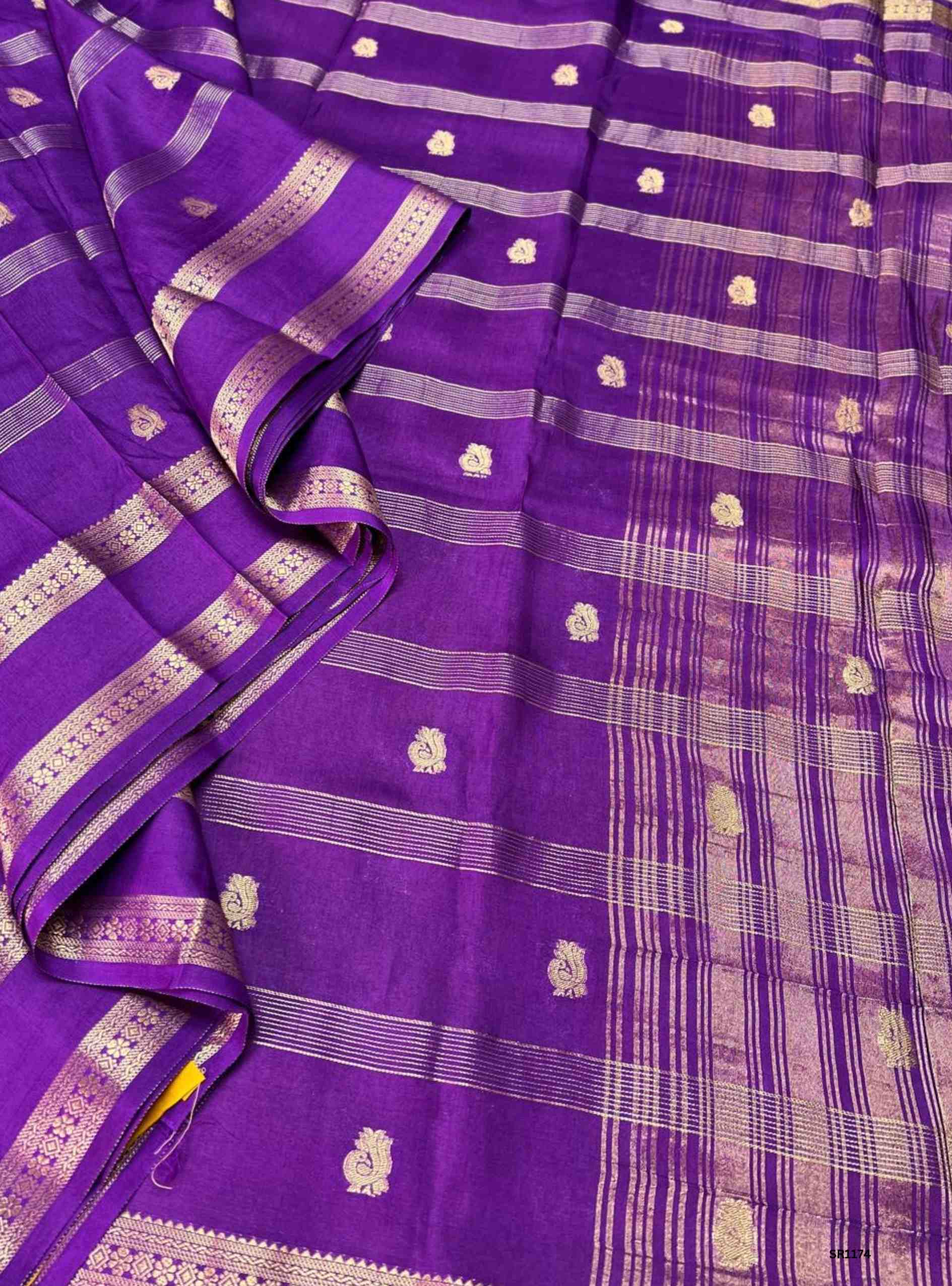 Purple & Mustard - Chinon Silk Saree