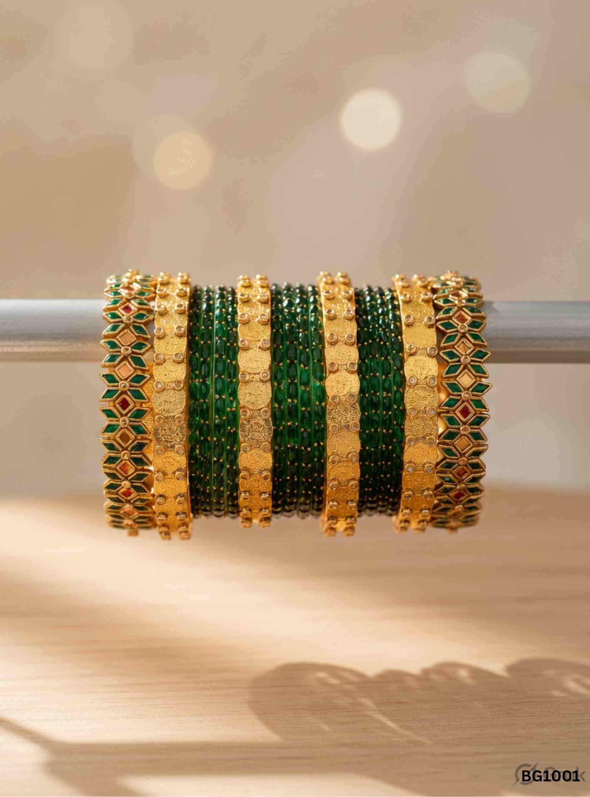 Green & Gold - Raindrop Bangle Set