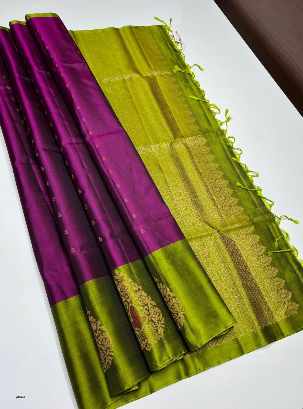 Plum & Parrot Green - Soft Silk Saree