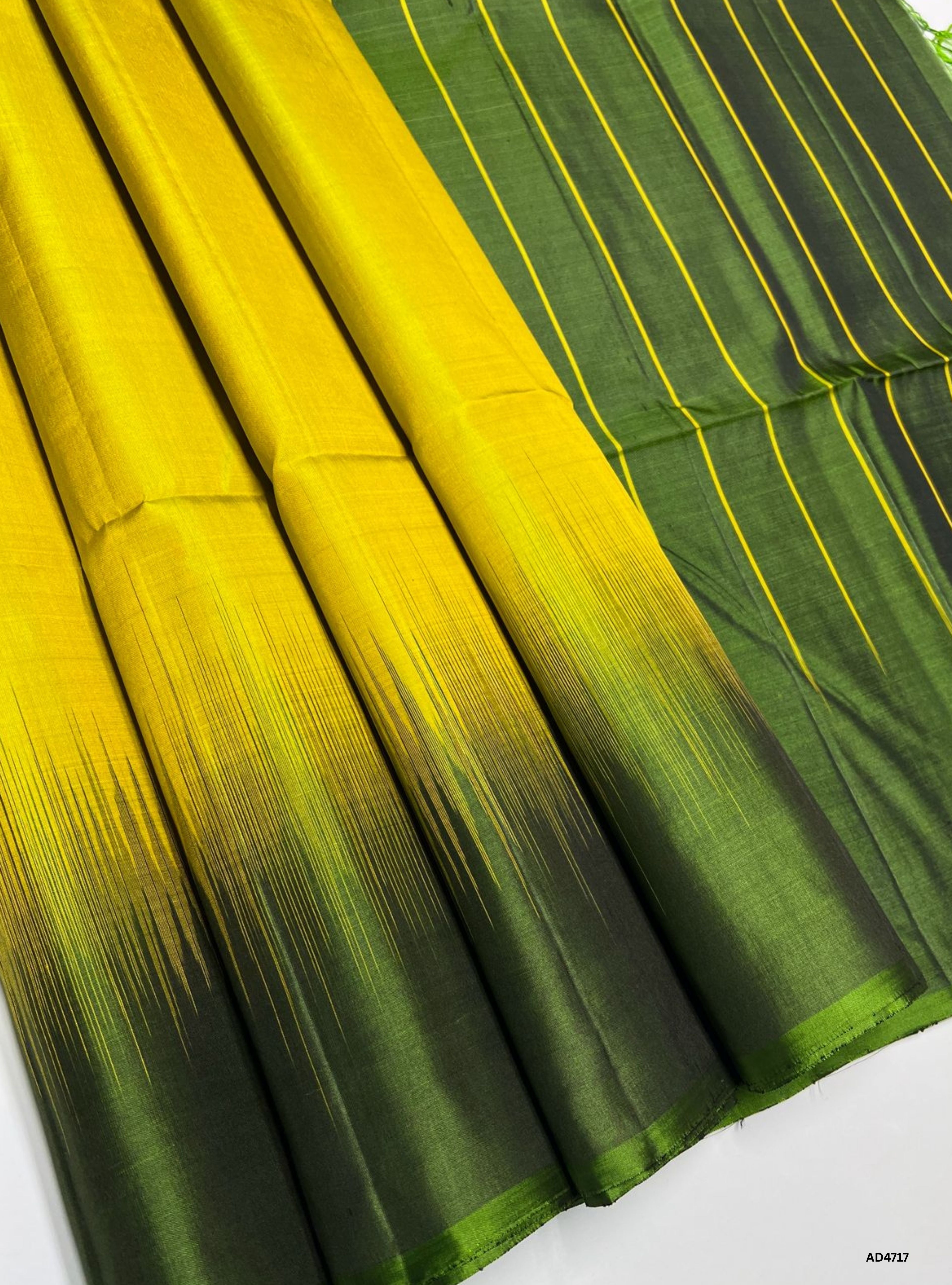 Lime Yellow & Olive Green - Contrast Plain Soft Silk Saree