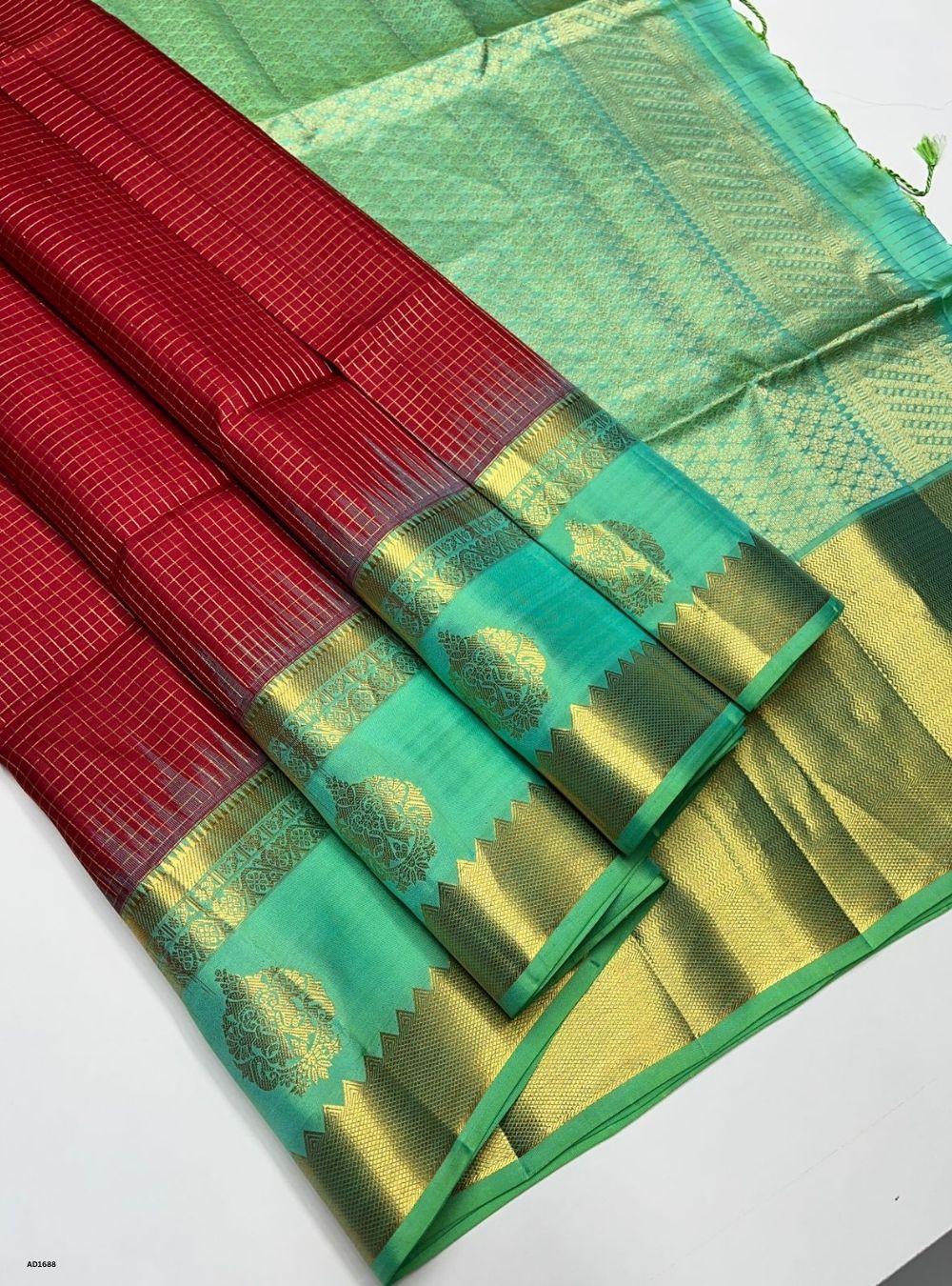 Red & Sea Green -  Soft Silk Saree