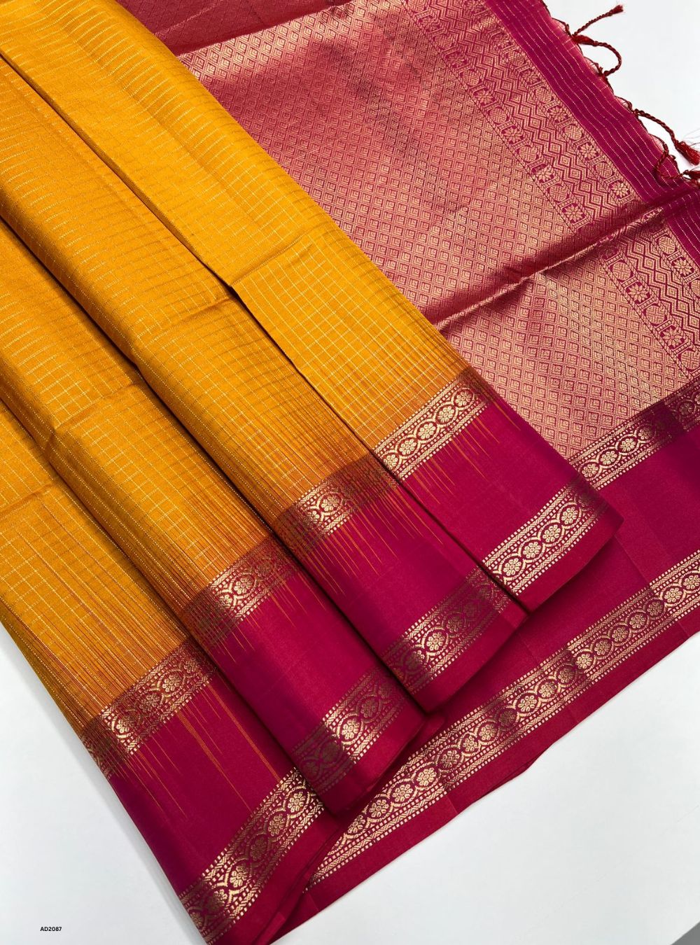 Mustard Yellow & Reddish Pink - Soft Silk Saree
