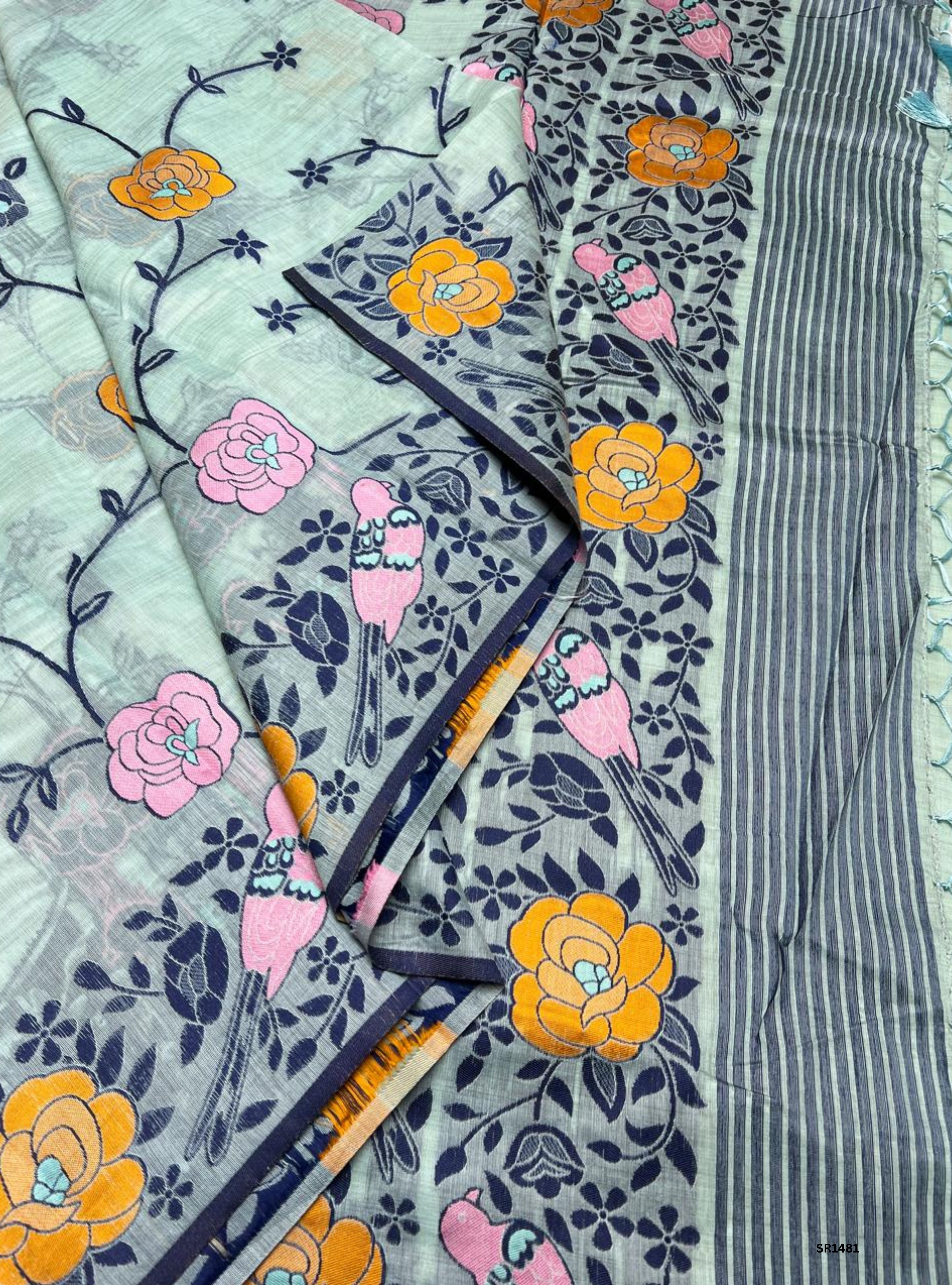 Ice Blue - Soft Cotton Saree