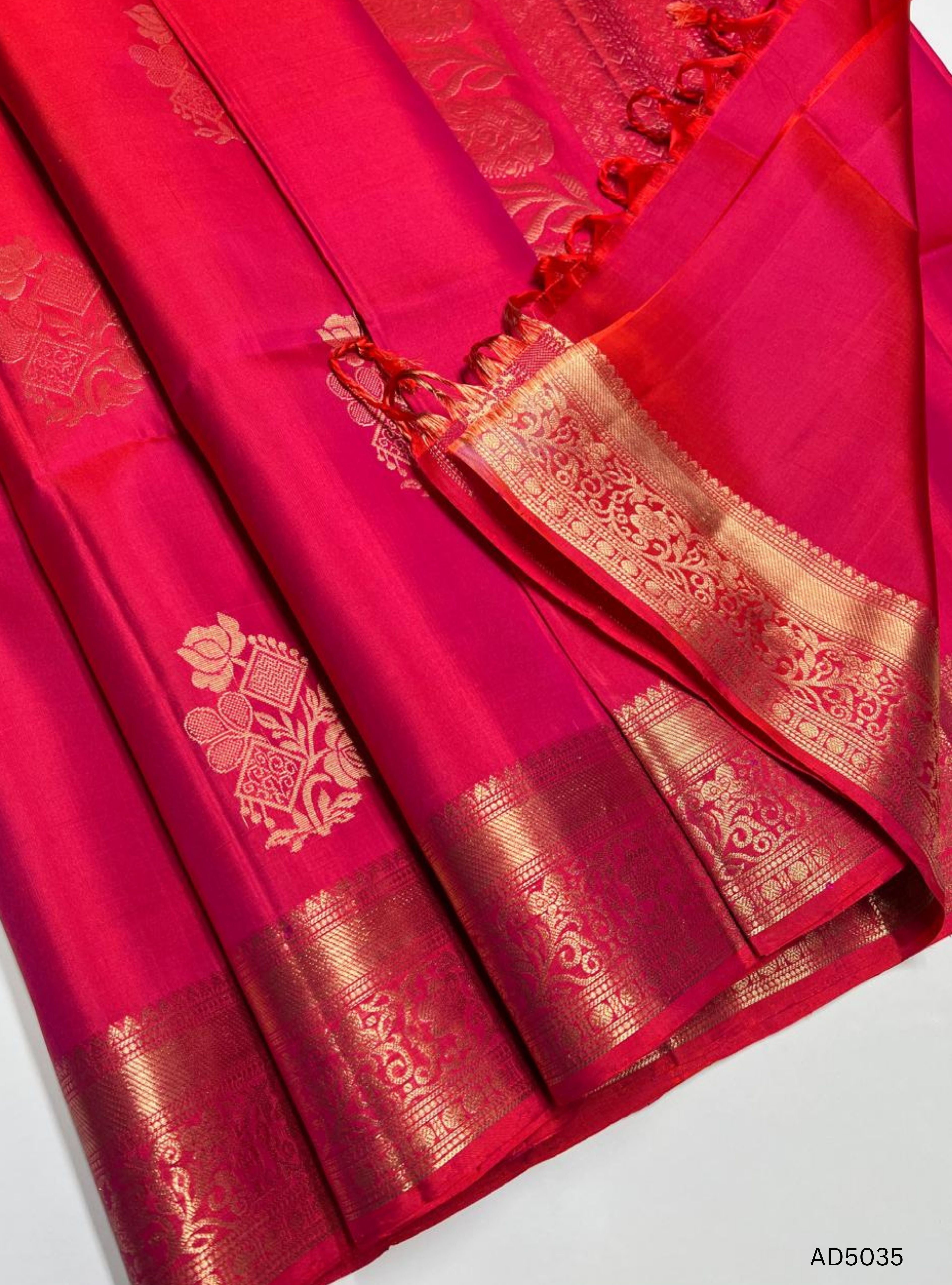 Orangish Pink - Kanchi Border Soft Silk Saree