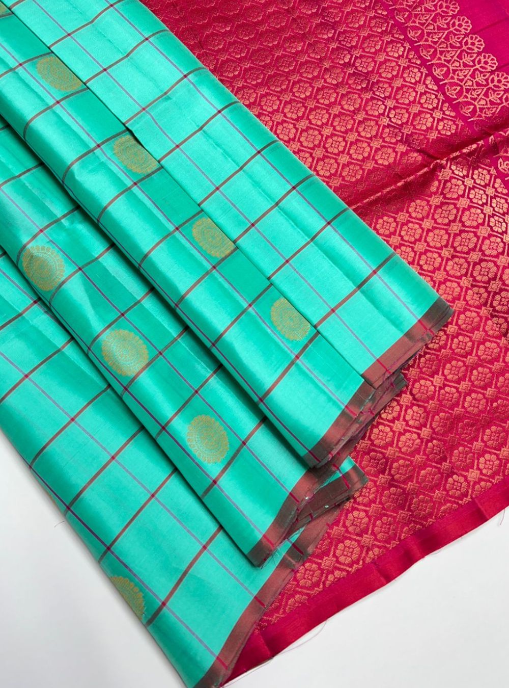 Turquoise & Pink - Soft Silk Saree