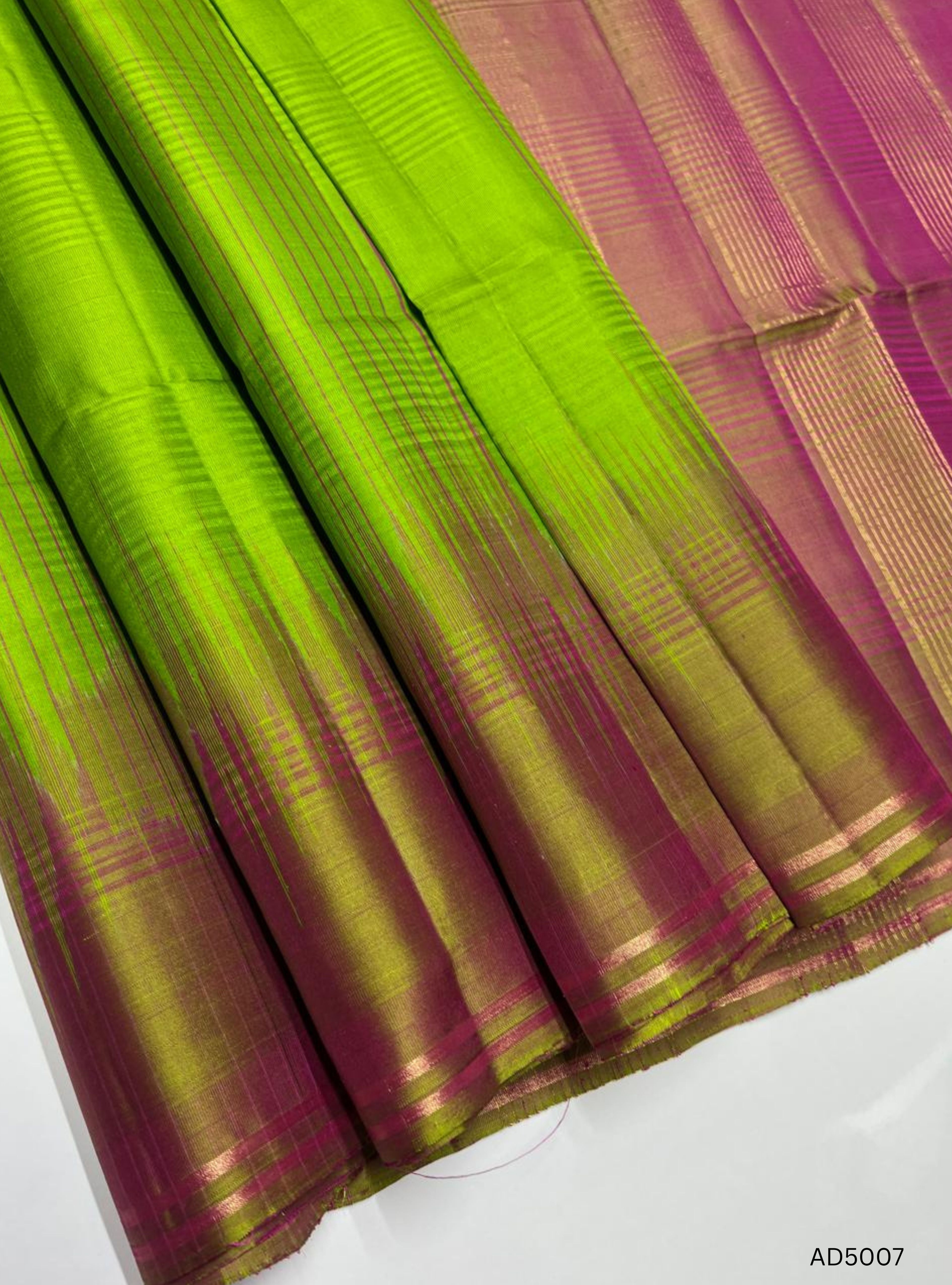 Green & Pink - Checks with Contrast Border  Soft Silk Saree