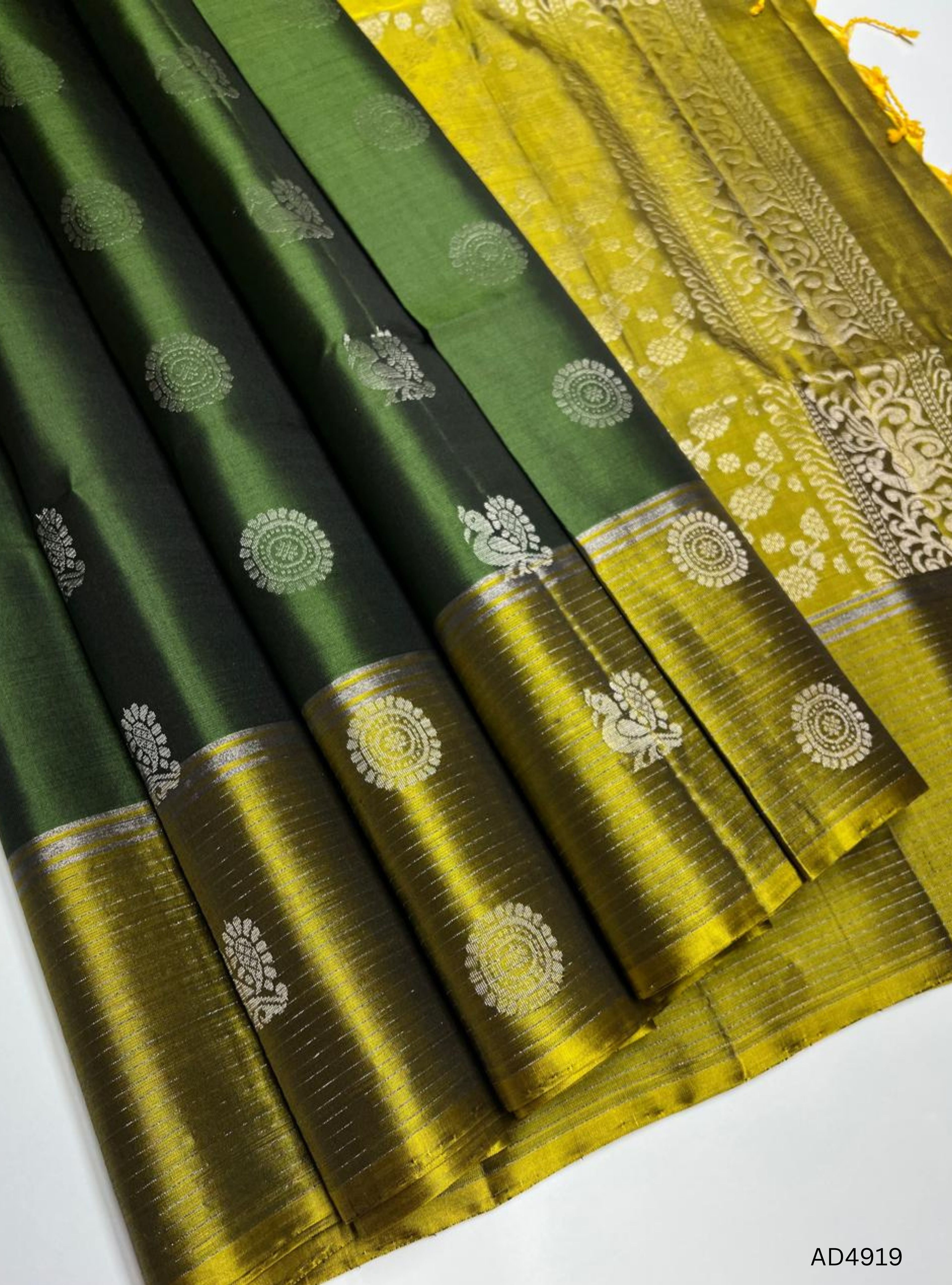 Green & Olive Green  -  Soft Silk Saree