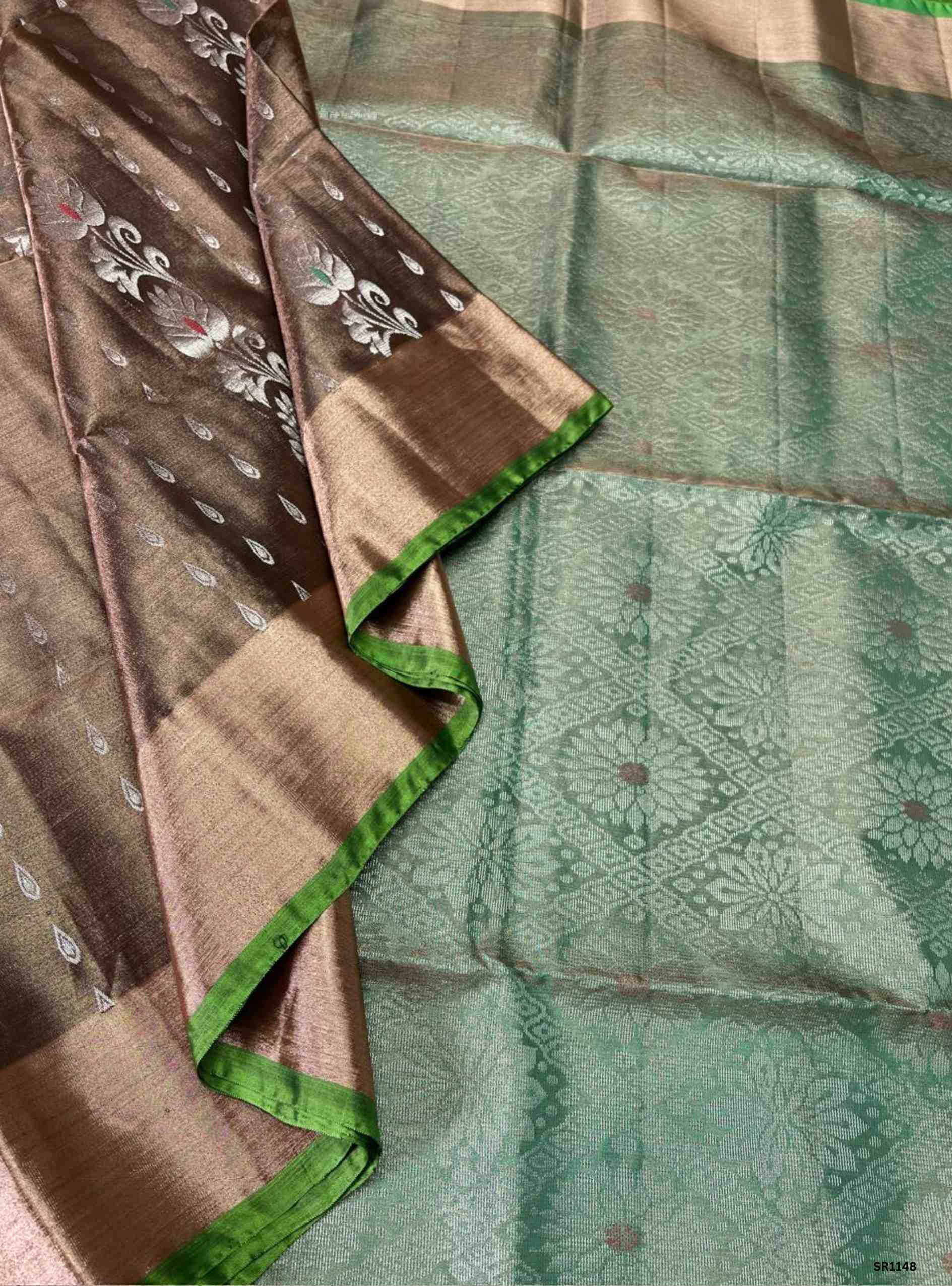 Chocolate & Patel Green- Tissue Uppada Saree