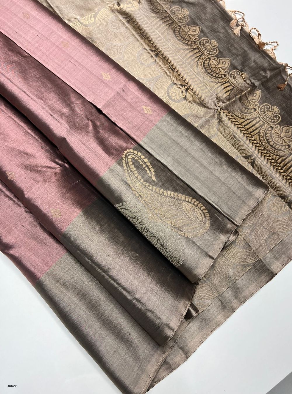 Dark Dusty Rose & Grey -  Soft Silk Saree