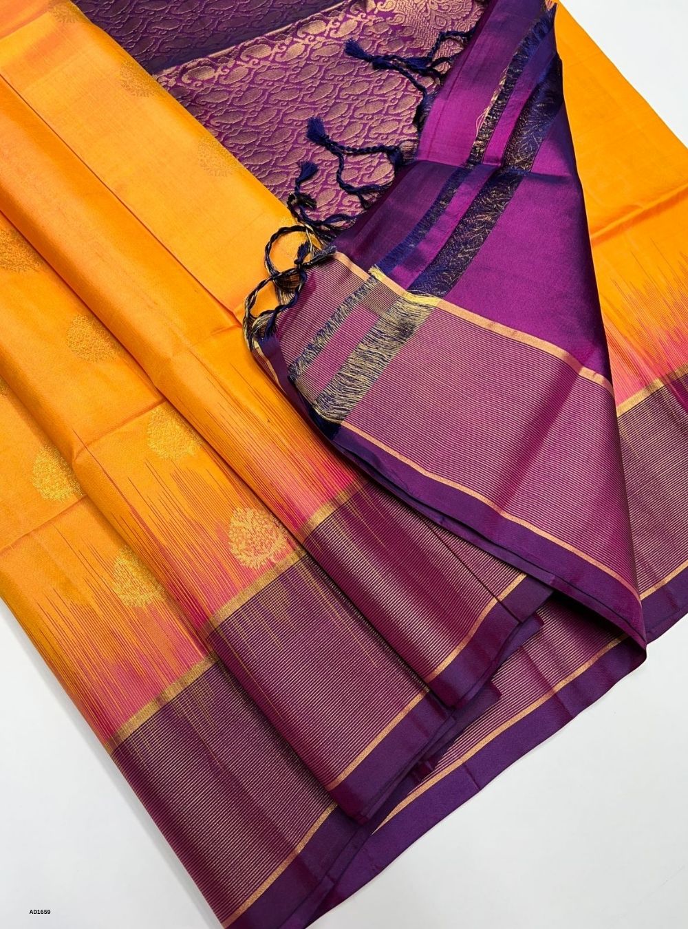Light Orange & Wine -  Soft Silk Saree