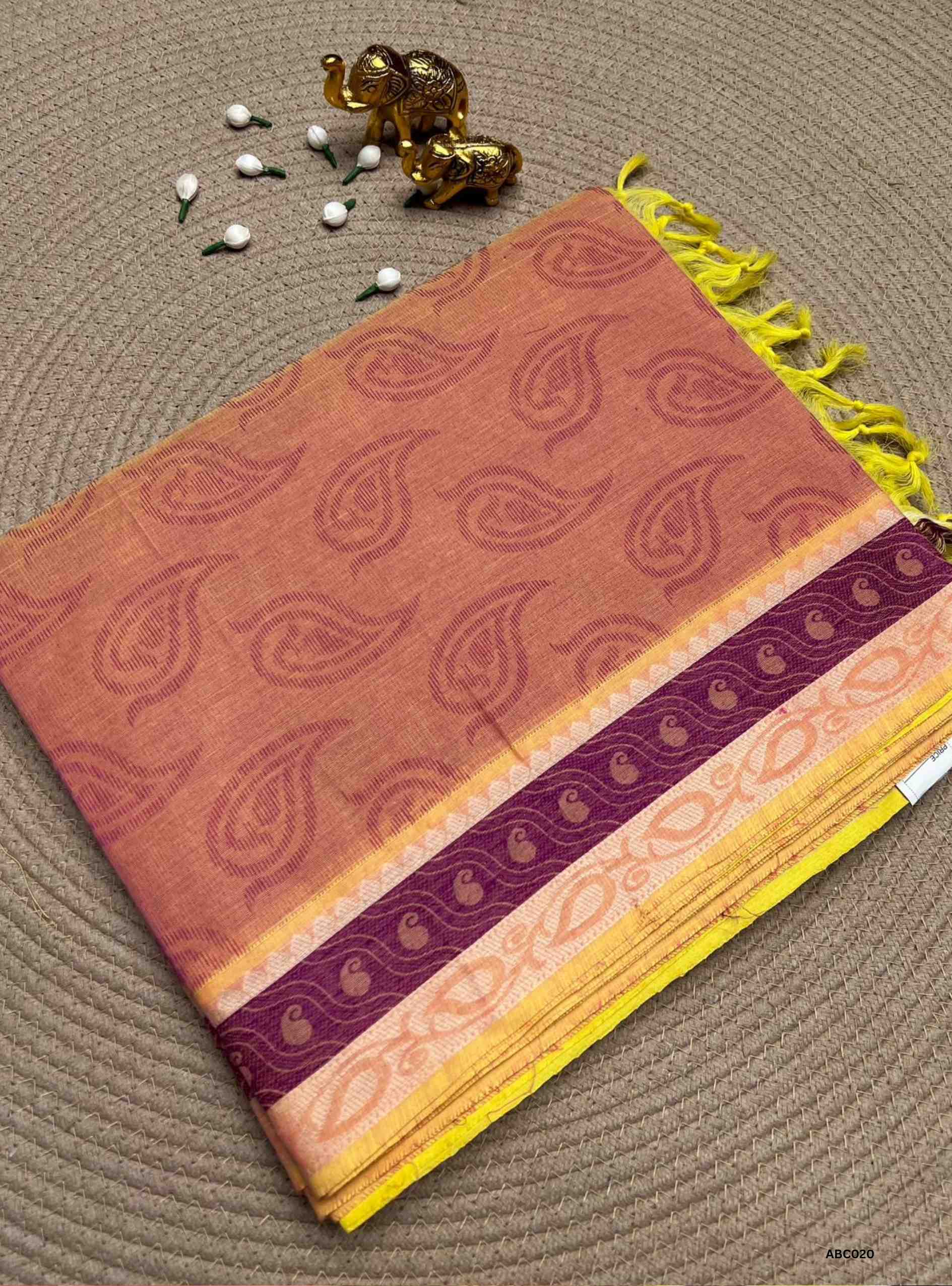 ORANGISH PEACH - PURE COTTON SAREE