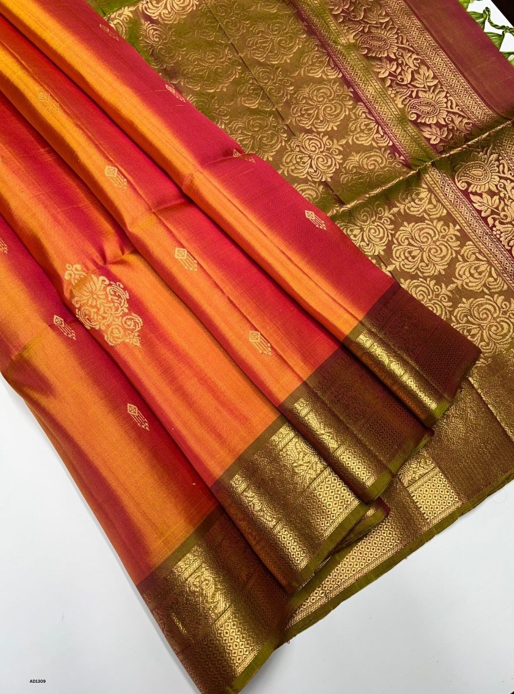 Yellow & Dual Tone Green -  Soft Silk Saree