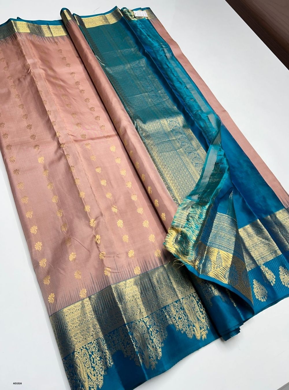 Dusty Peach & Rama Green -  Soft Silk Saree