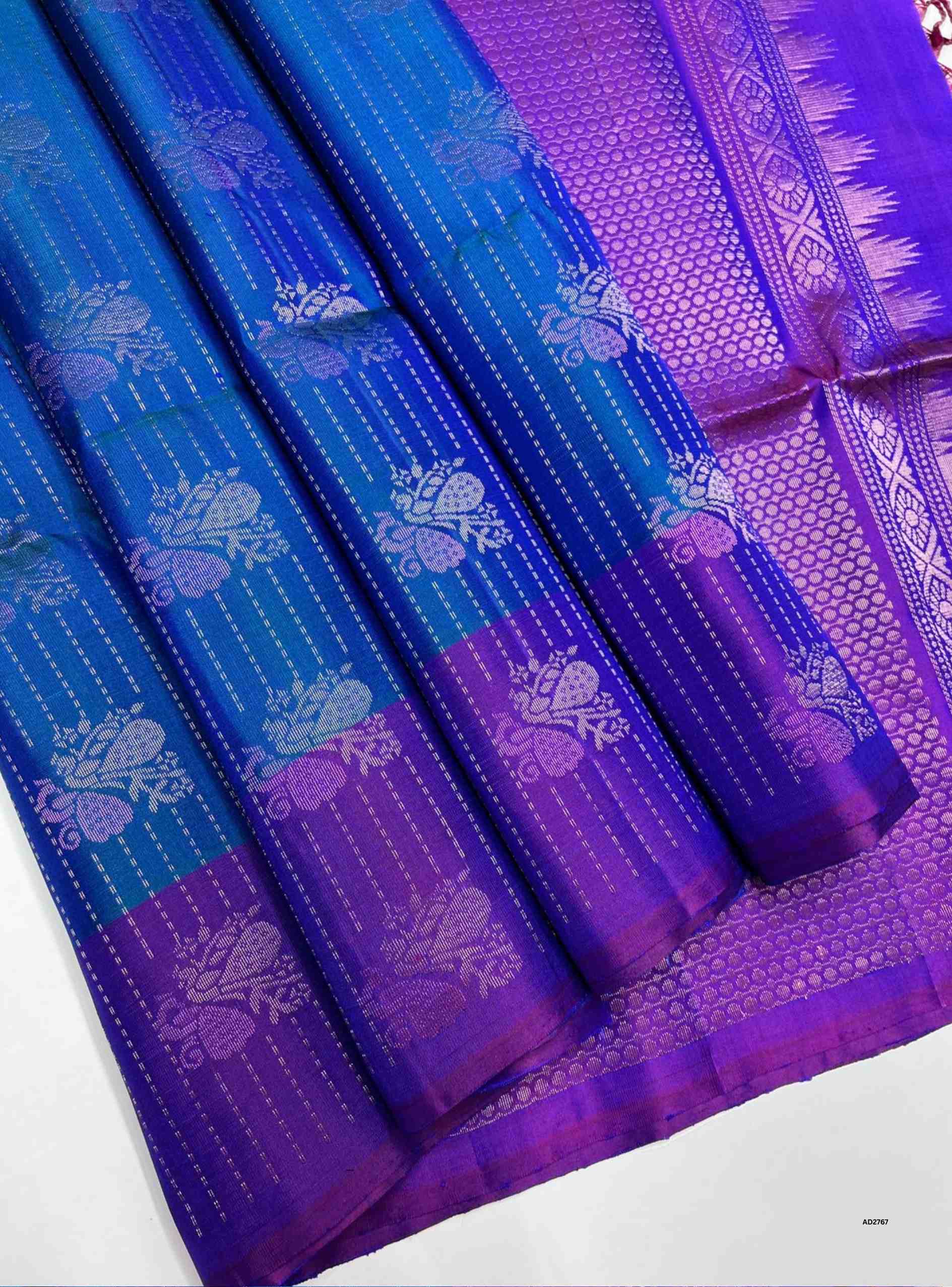 Peacock Blue & Purple - Soft Silk Saree