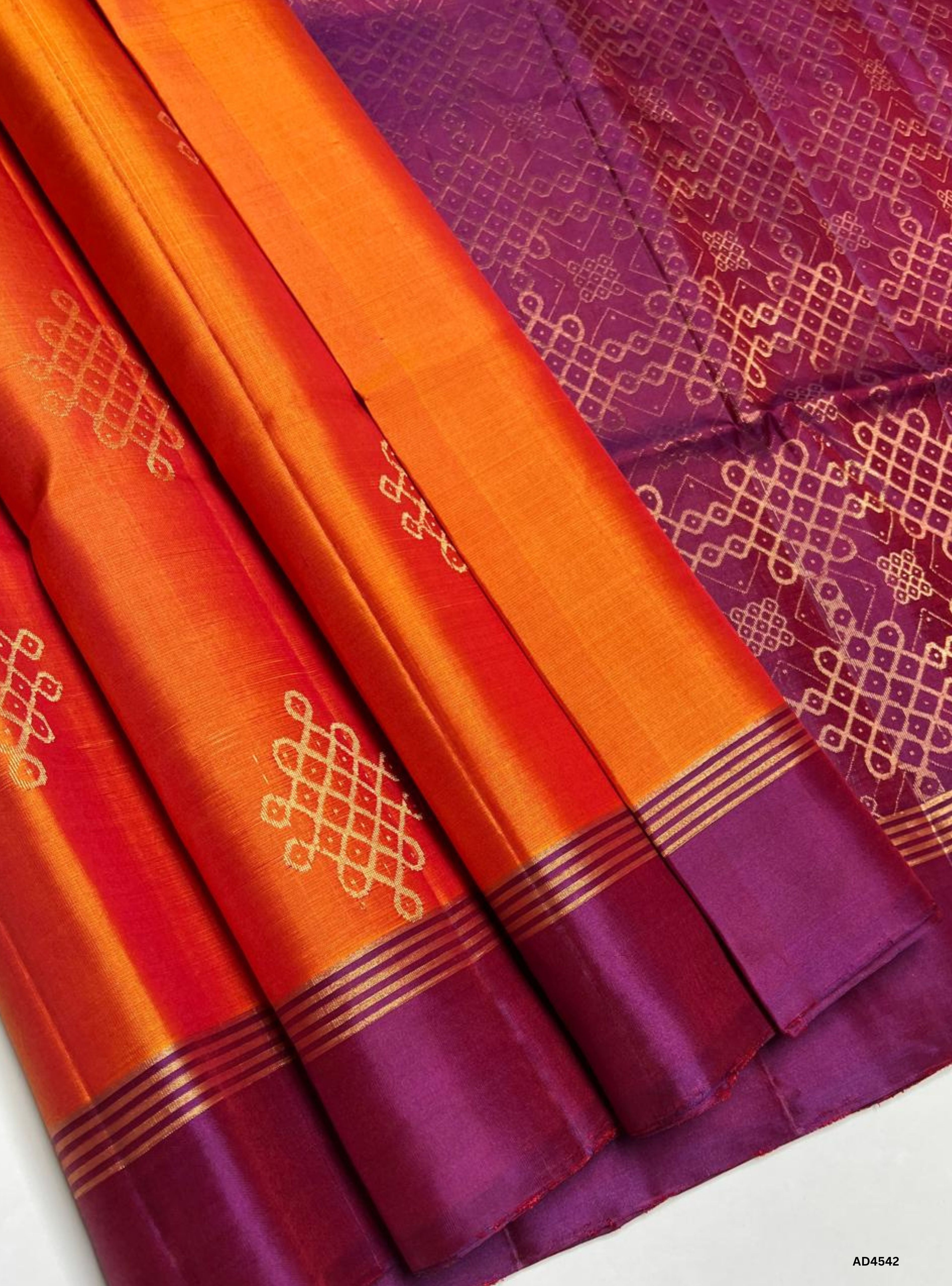 Orange & Dual Tone Maroon - Kolam Soft Silk Saree