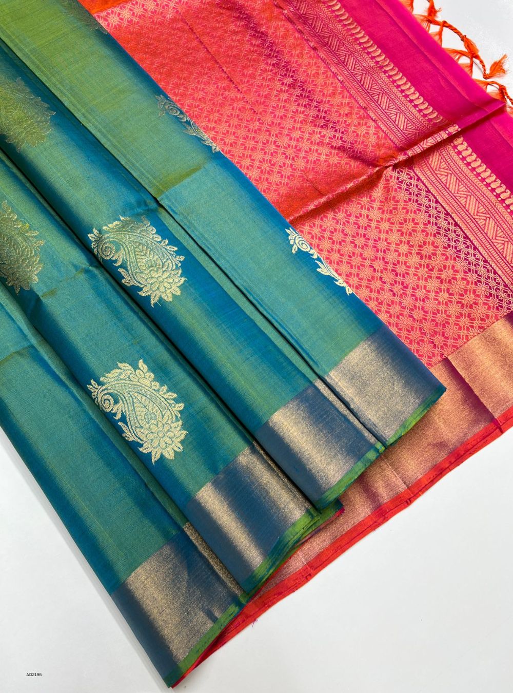 Green & Orangish Pink - Soft Silk Saree