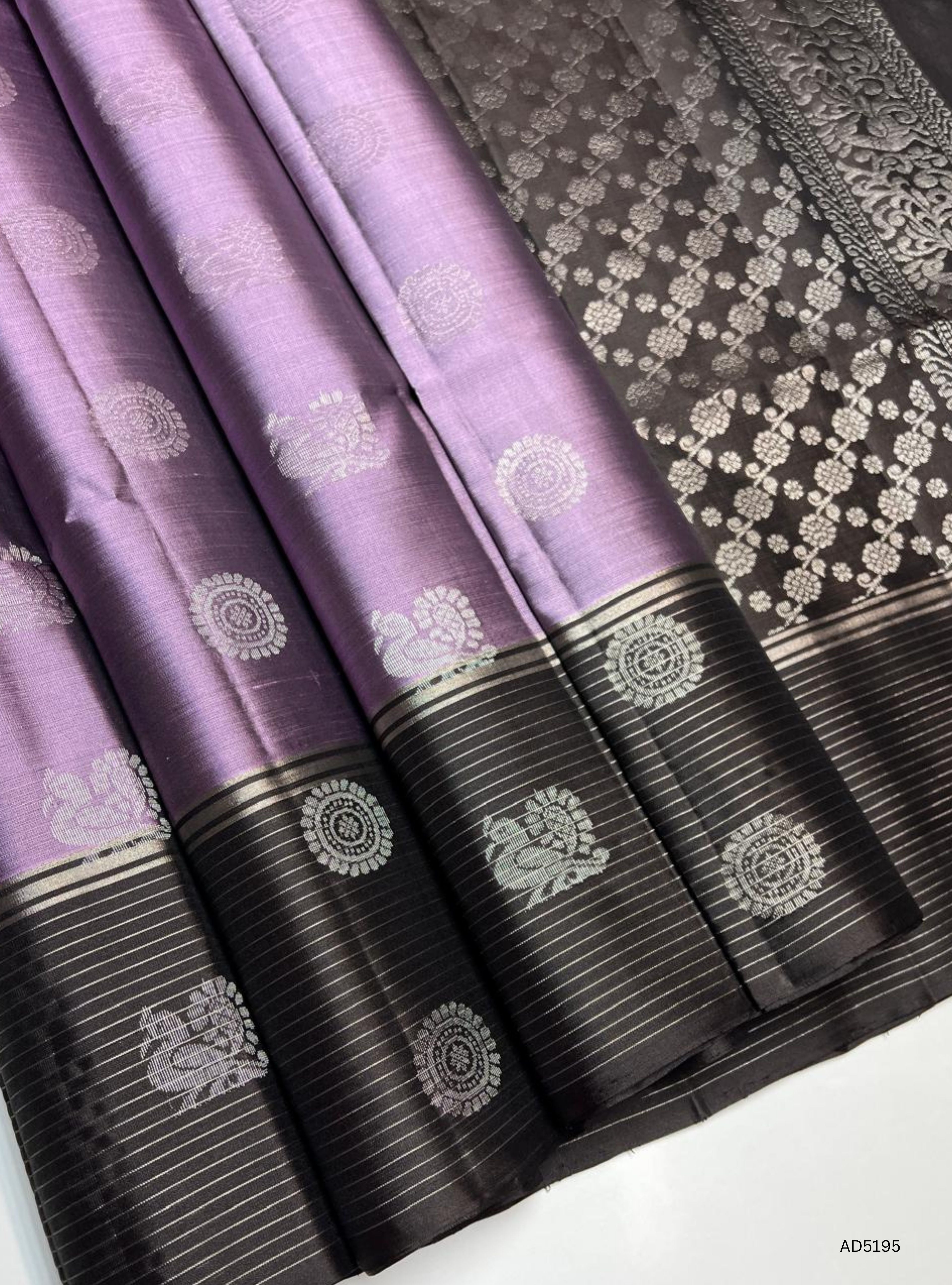Lilac & Coffee Brown - Soft Silk Saree