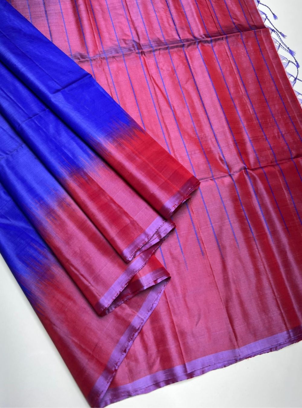 Blue & Red - Soft Silk Saree