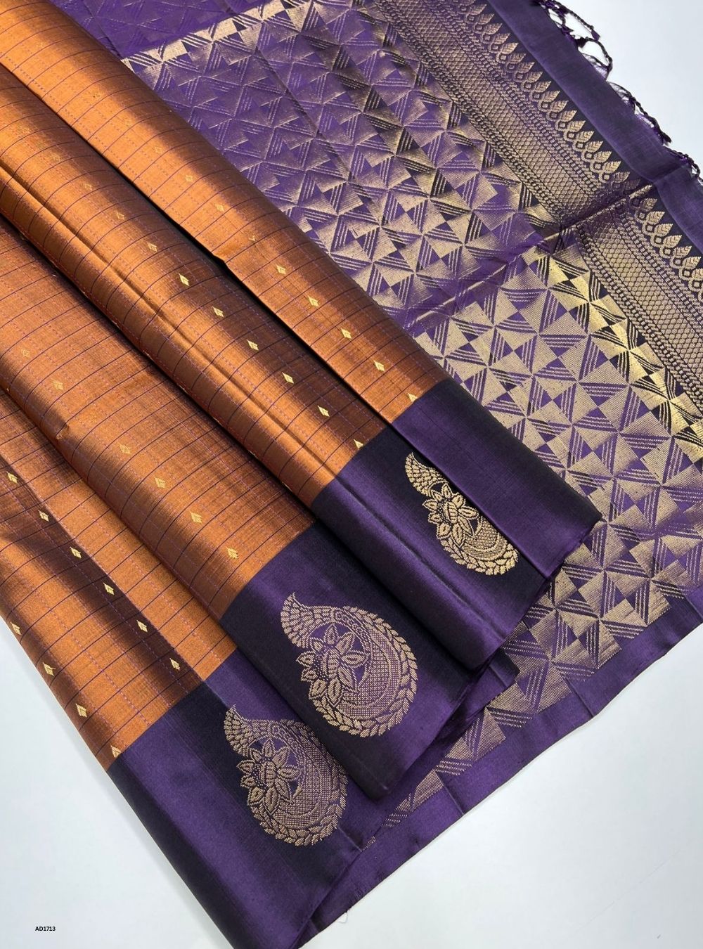 Brown & Dark Purple - Soft Silk Saree