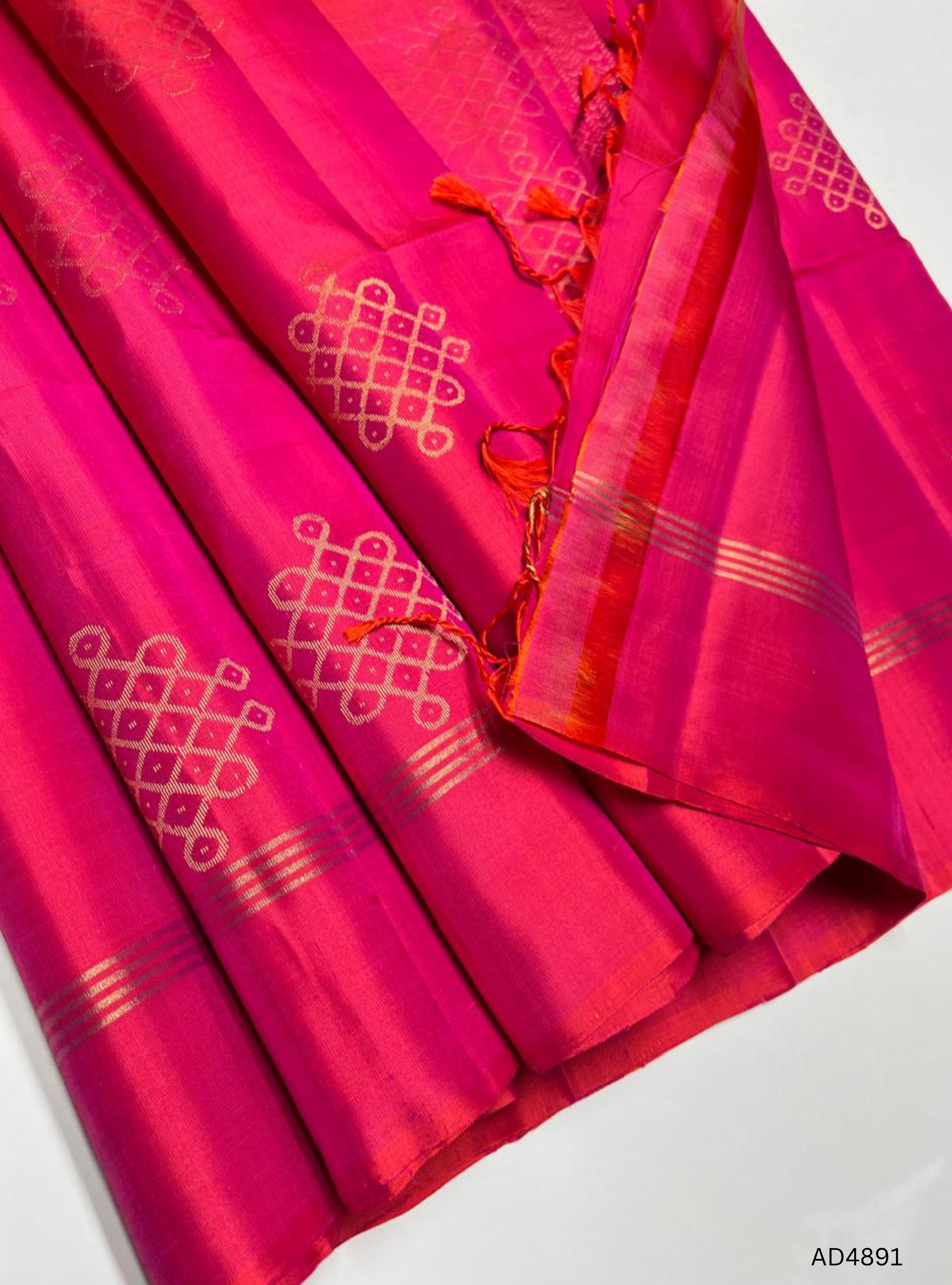 Orangish Pink - Kolam Soft Silk Saree