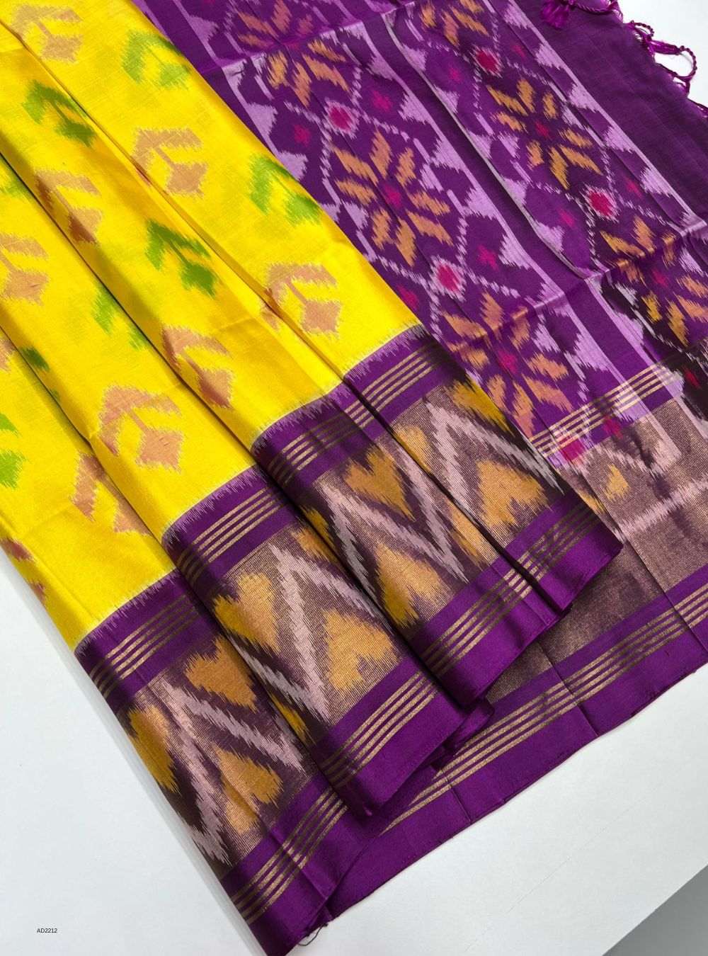 Yellow & Purple - Soft Silk Saree