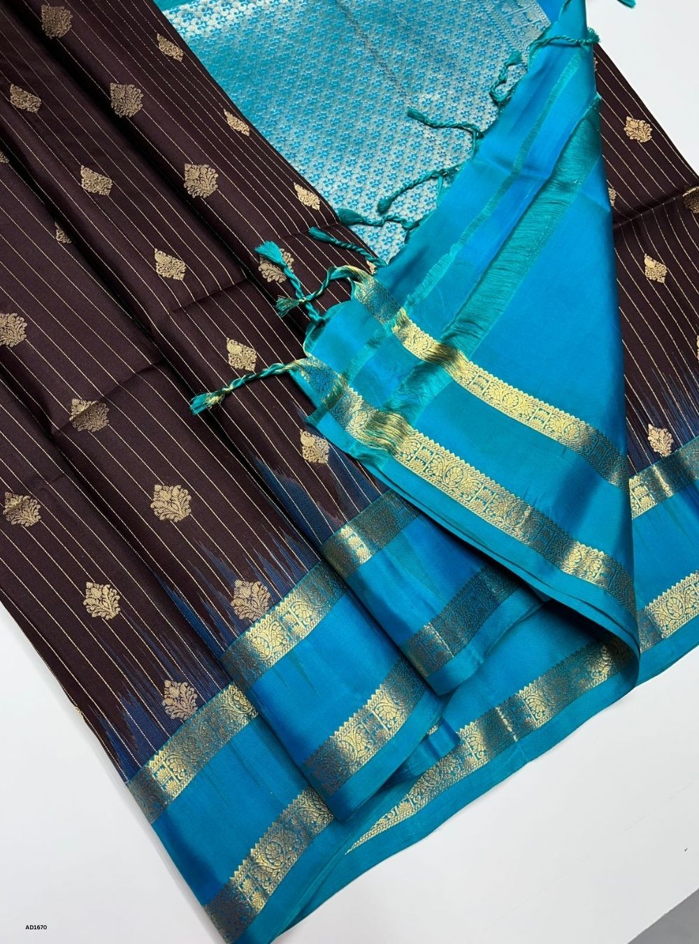 Coffee Brown & Sky Blue -  Soft Silk Saree
