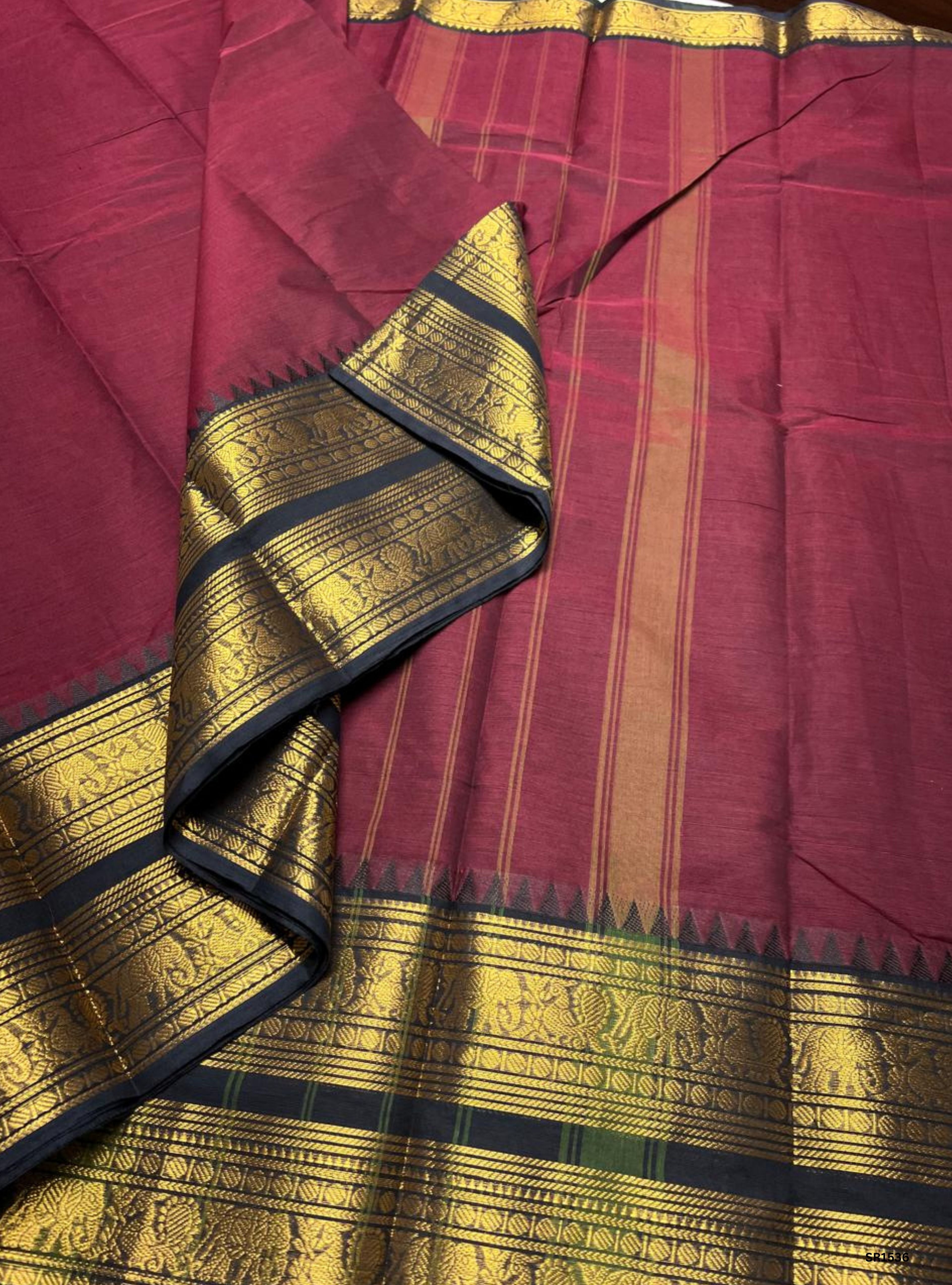 Maroon & Black - Kanchi Cotton Saree