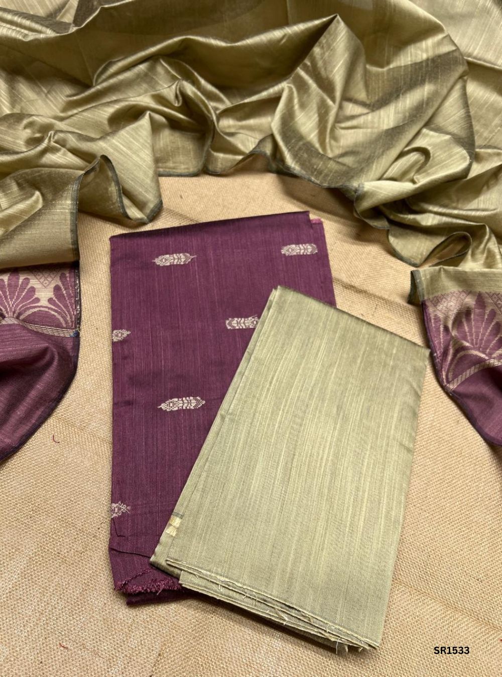 Onion Pink - Raw Silk Unstiched Suit 3 Pc Set