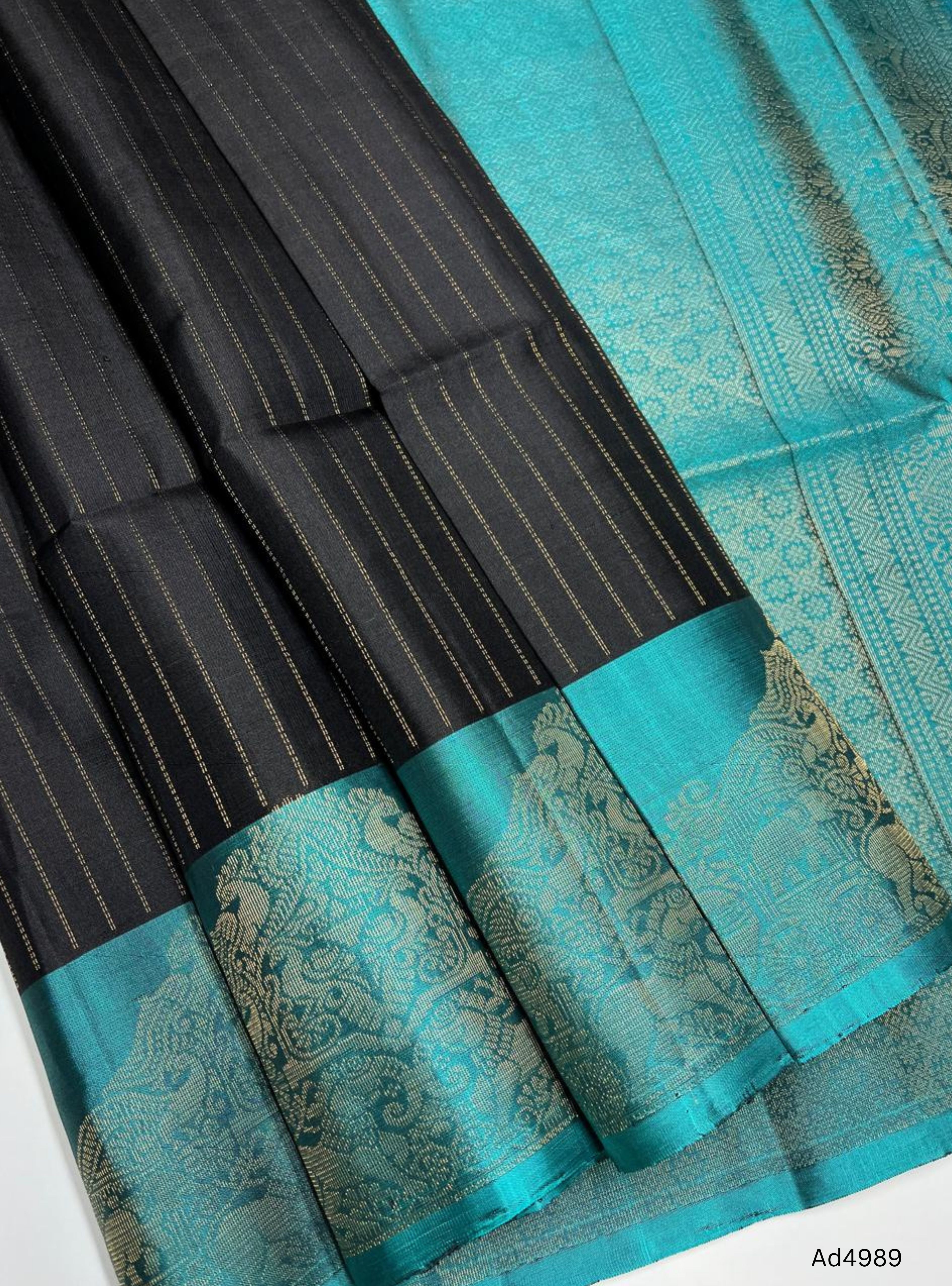 Black & Rama Blue - Vairaoosi Fancy Border Soft Silk  Saree