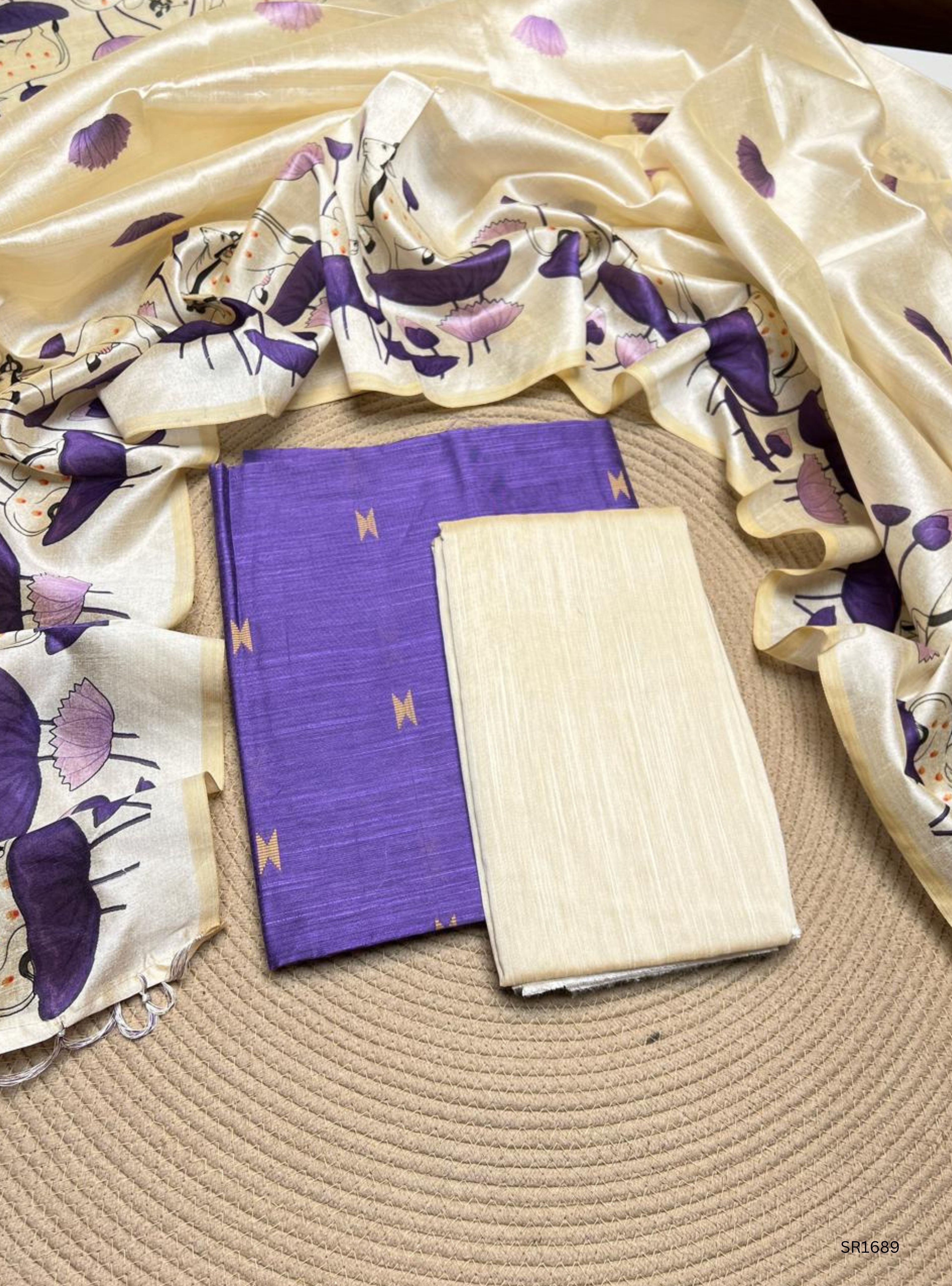 Lavender - Raw Silk Unstiched Suit 3 Pc Set