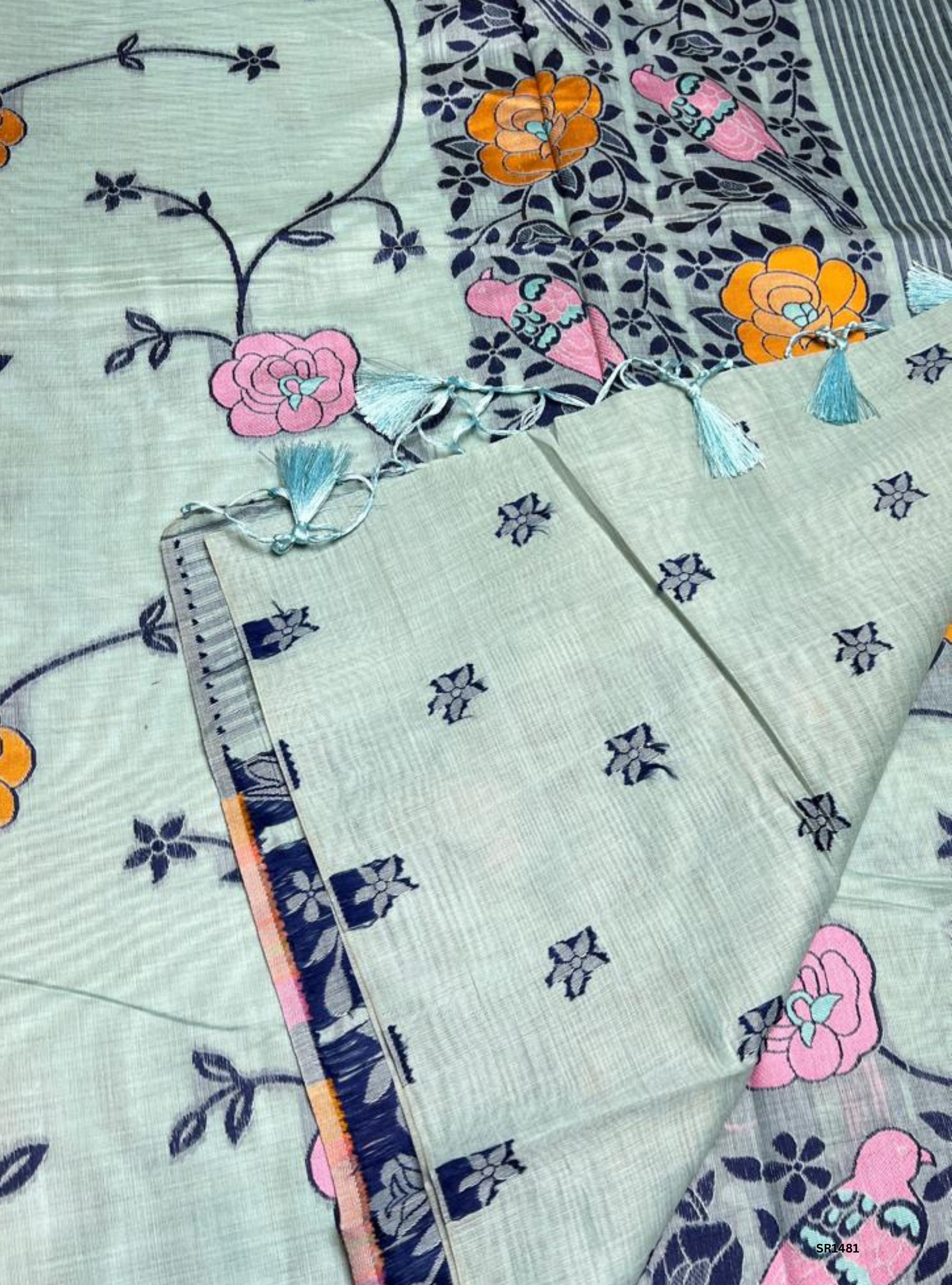 Ice Blue - Soft Cotton Saree