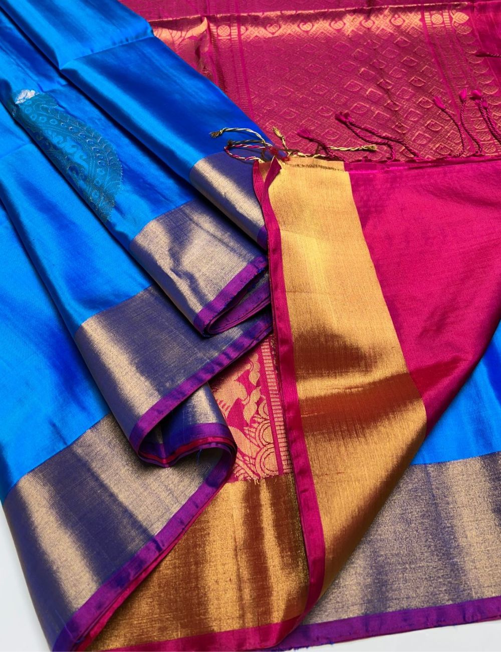 Blue & Pink - Soft Silk Saree