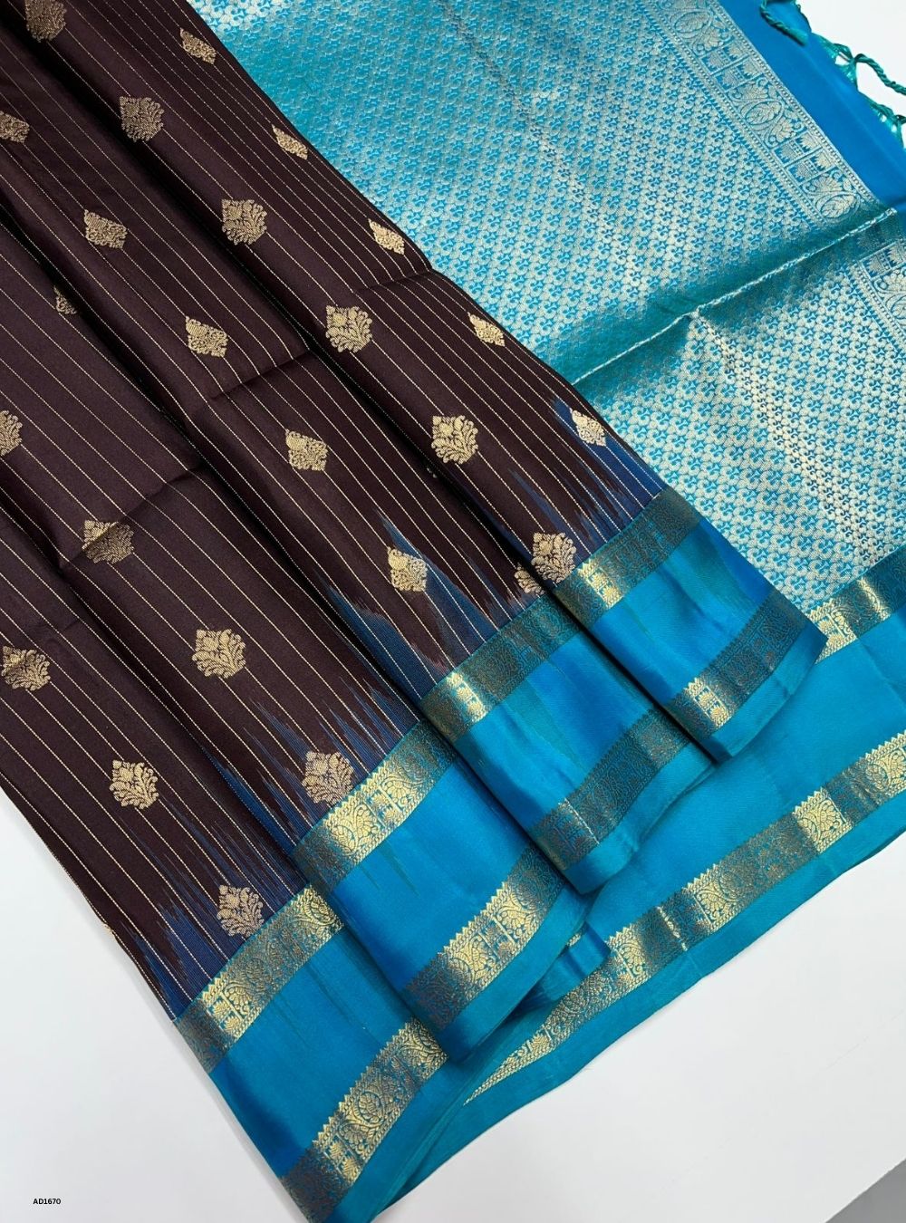 Coffee Brown & Sky Blue -  Soft Silk Saree