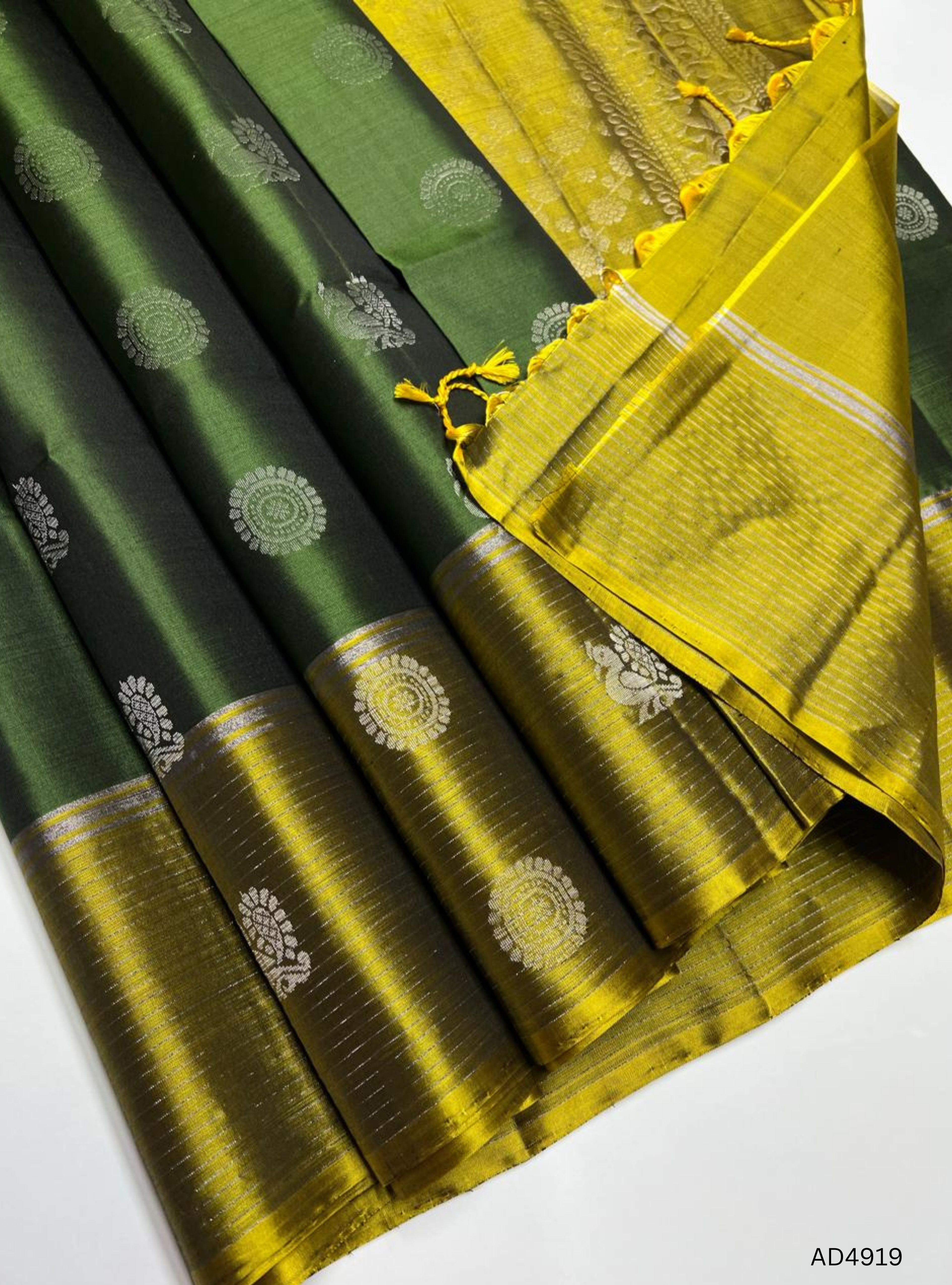 Green & Olive Green  -  Soft Silk Saree
