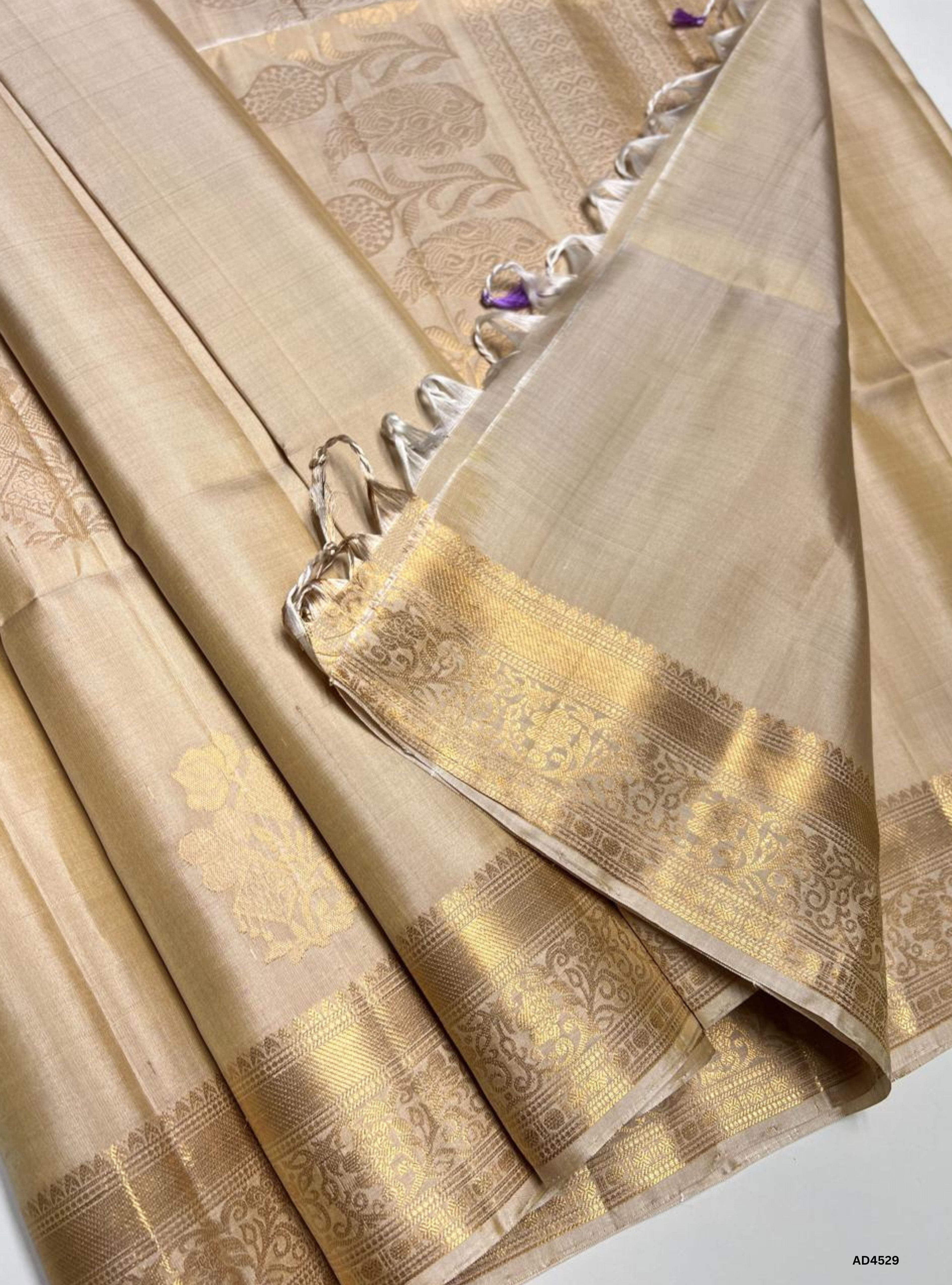 Cream - Kanchi Border Soft Silk Saree