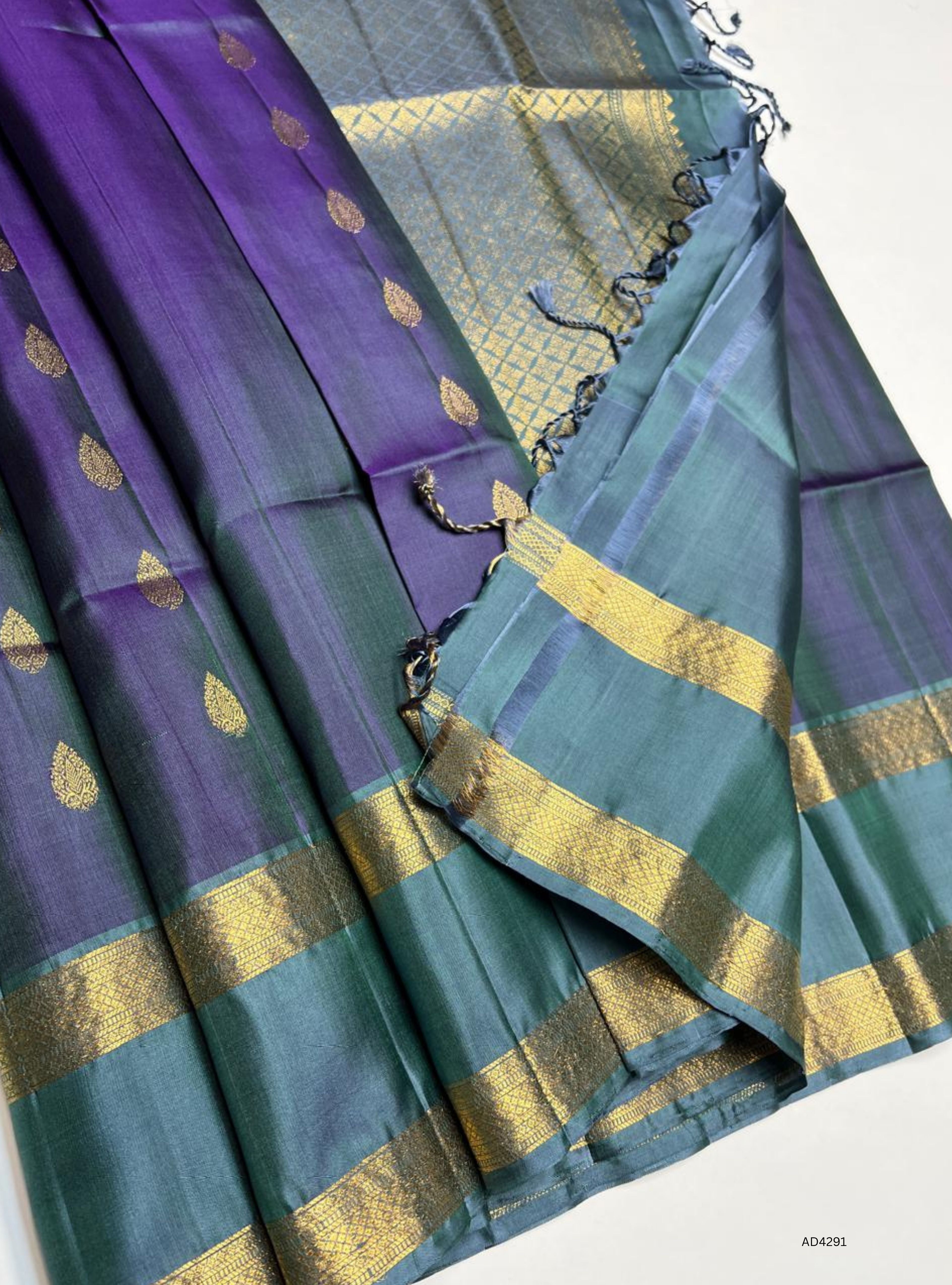 Navy Blue & Grey - Rettapet Sof Silk Saree Minor Damage