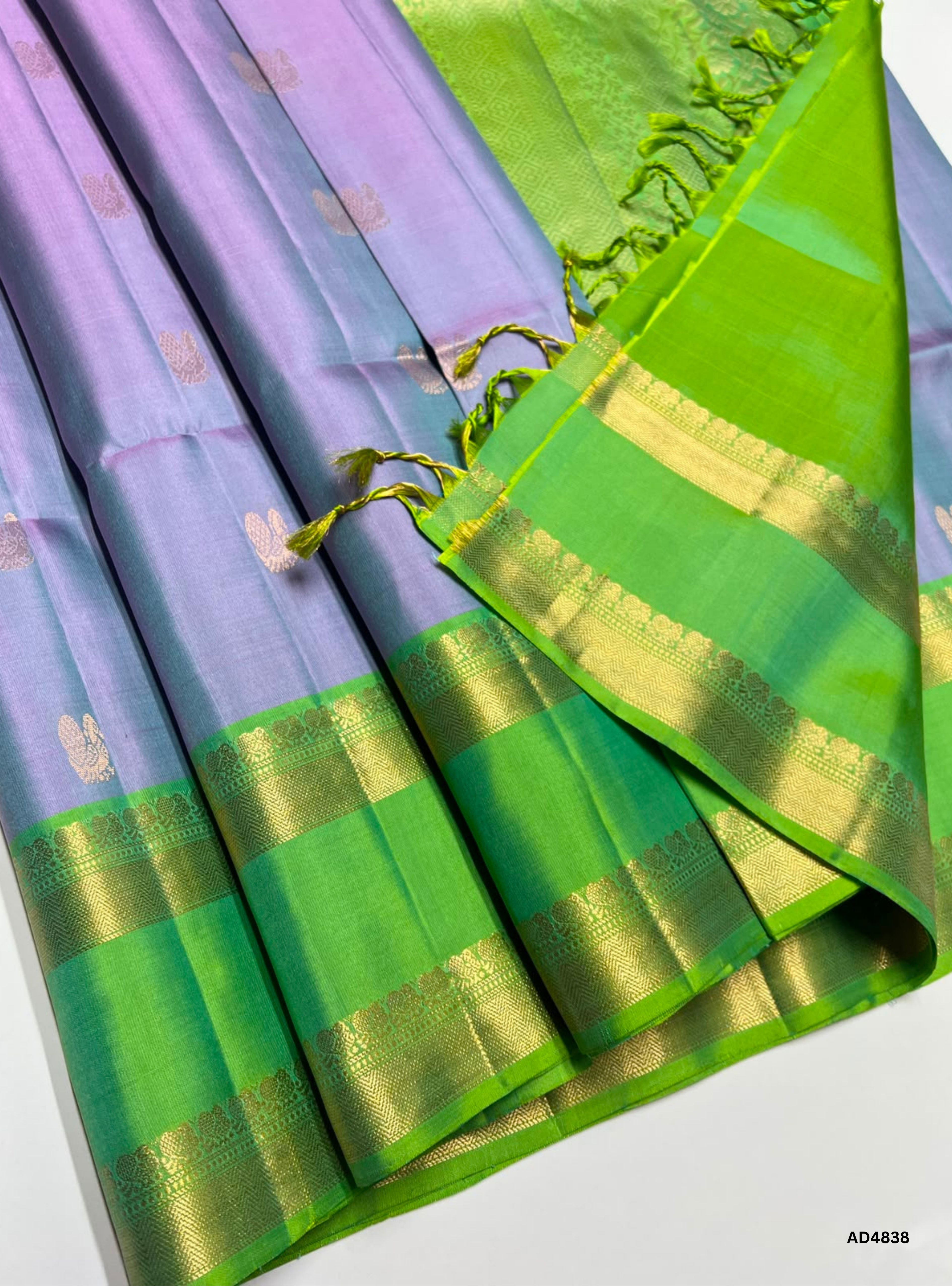 Bluish Silver & Parrot Green - Retta Pet Soft Silk Saree