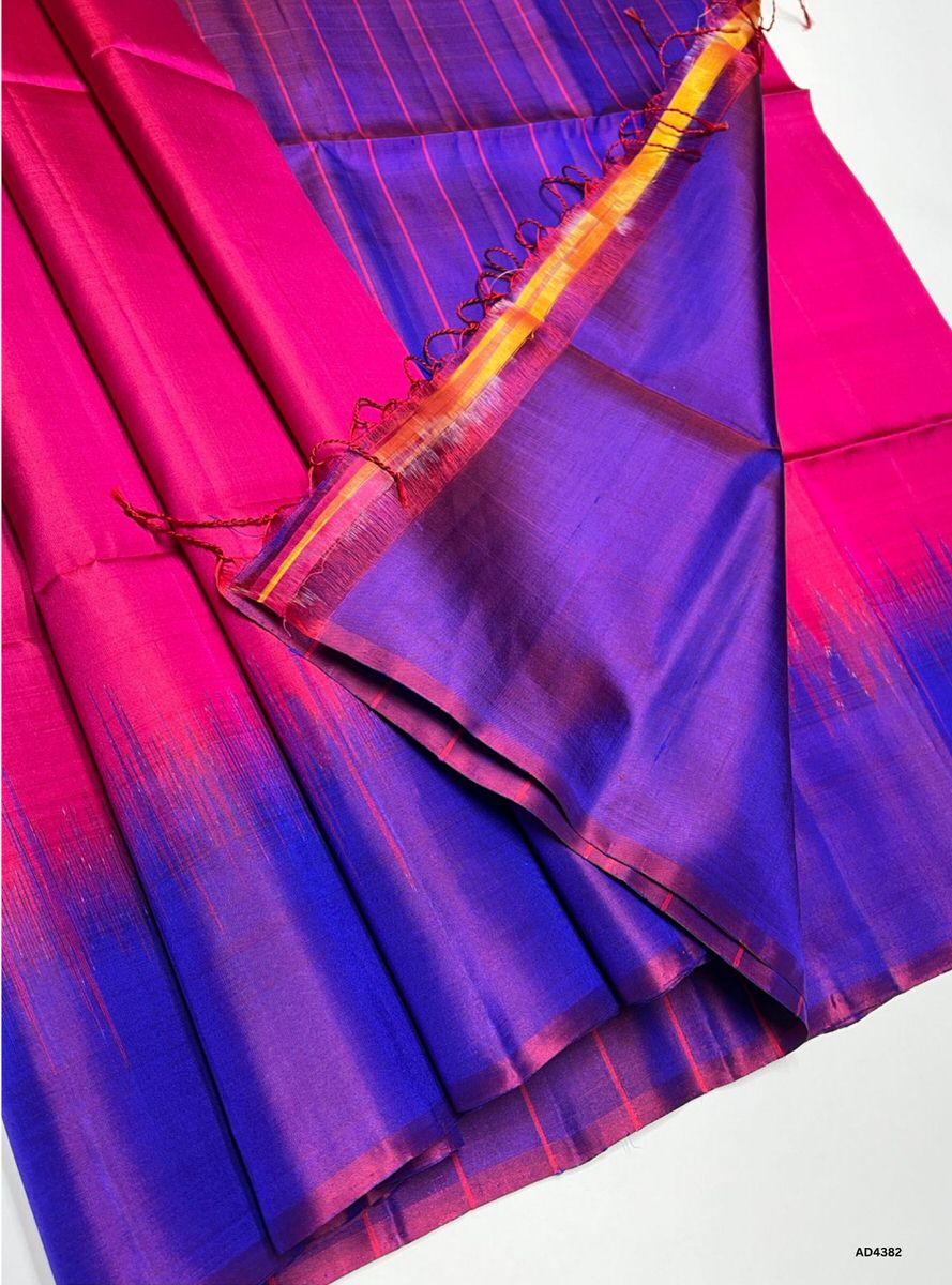 Rani Pink & Purple - Contrast Plain Soft Silk Saree