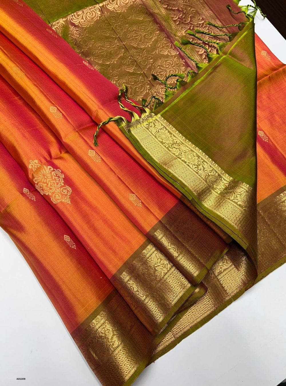 Yellow & Dual Tone Green -  Soft Silk Saree