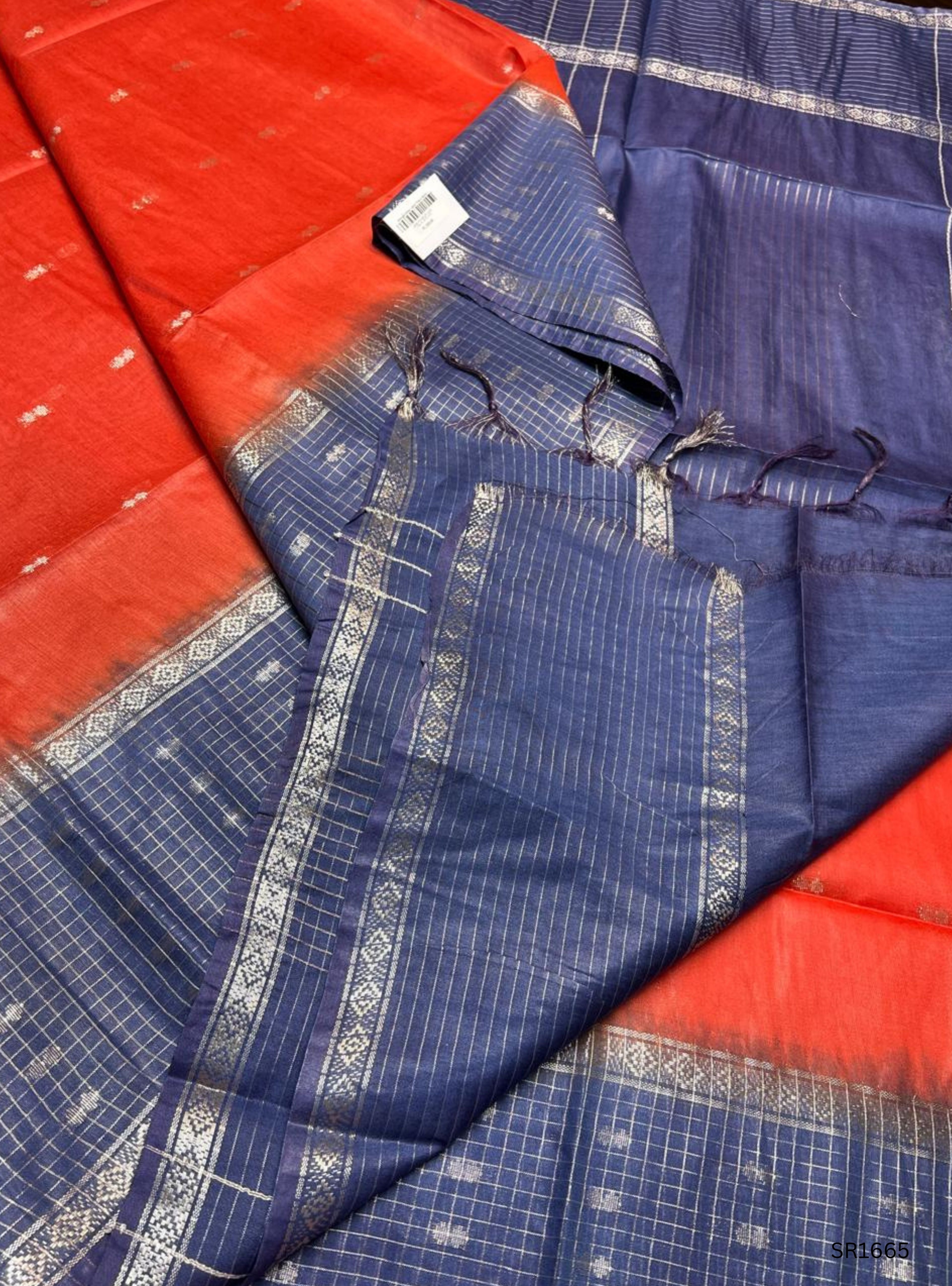 Orange & Grey - Semi Tissue Saree