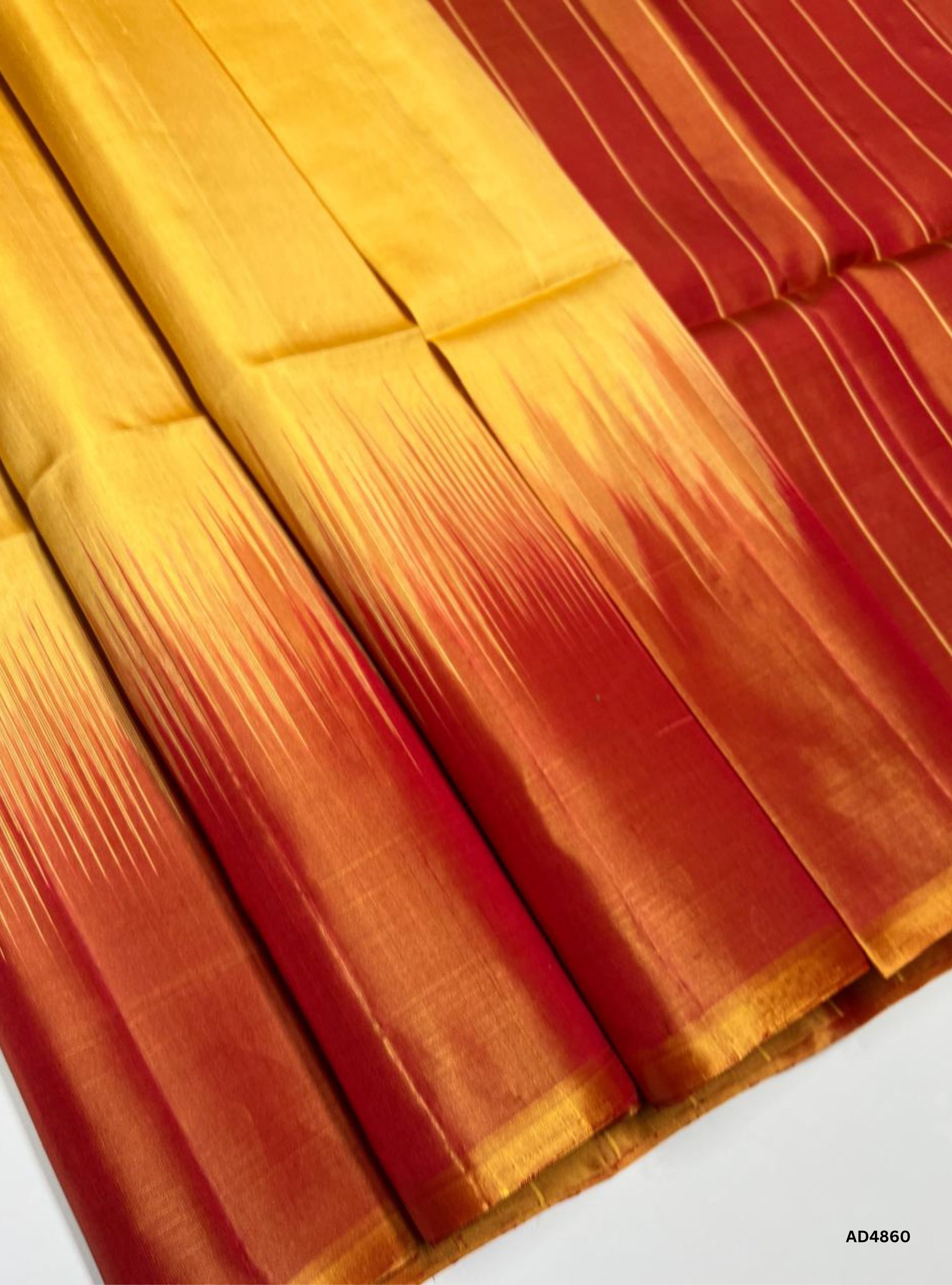 Pastel Yellow & Orange - Plain Contrast Soft Silk Saree
