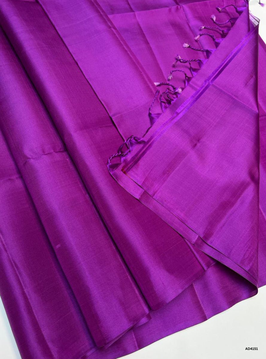 Purple - Plain Soft Silk Saree