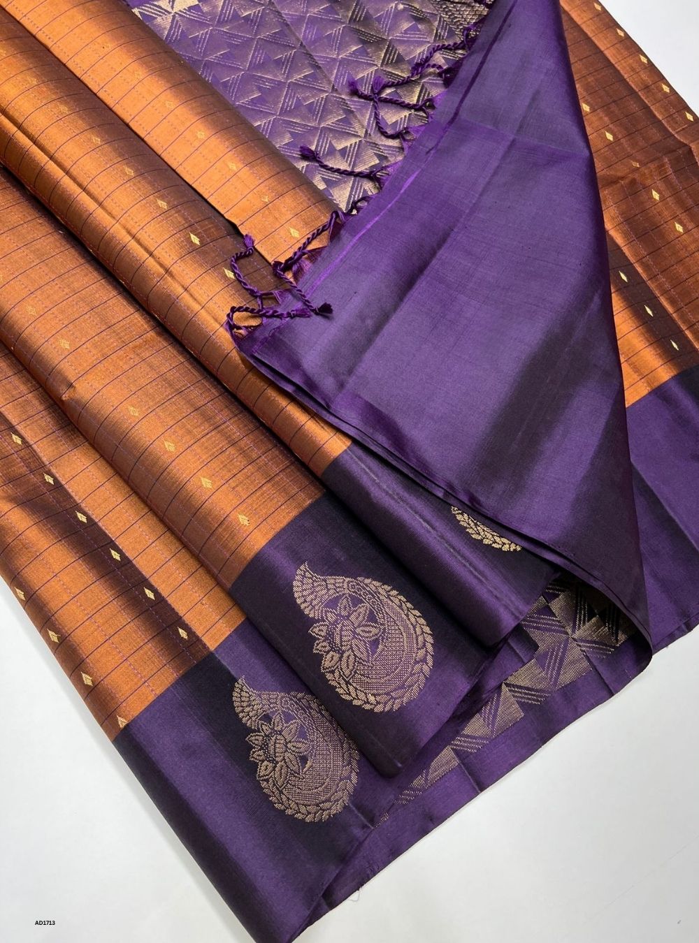 Brown & Dark Purple - Soft Silk Saree