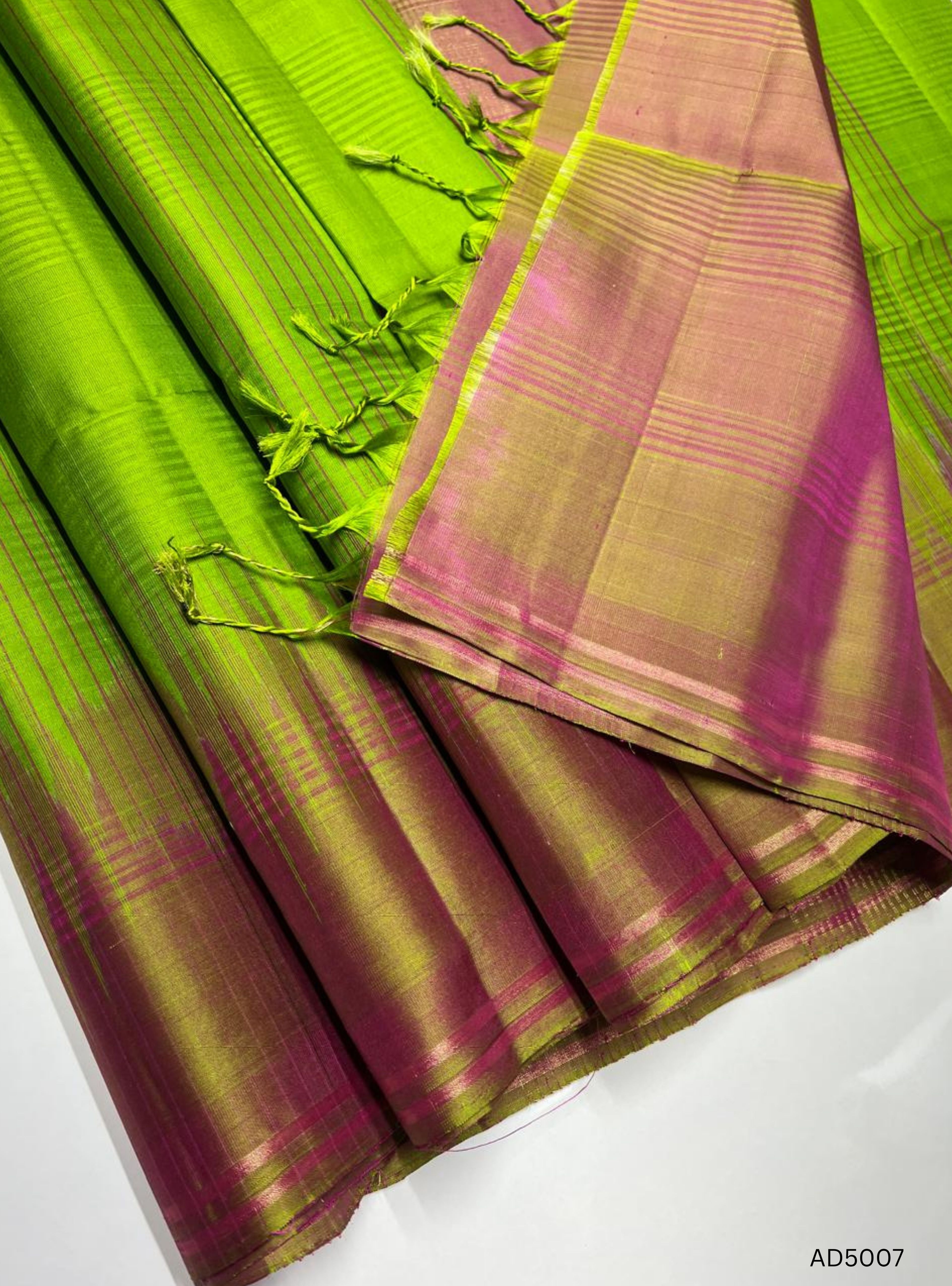 Green & Pink - Checks with Contrast Border  Soft Silk Saree