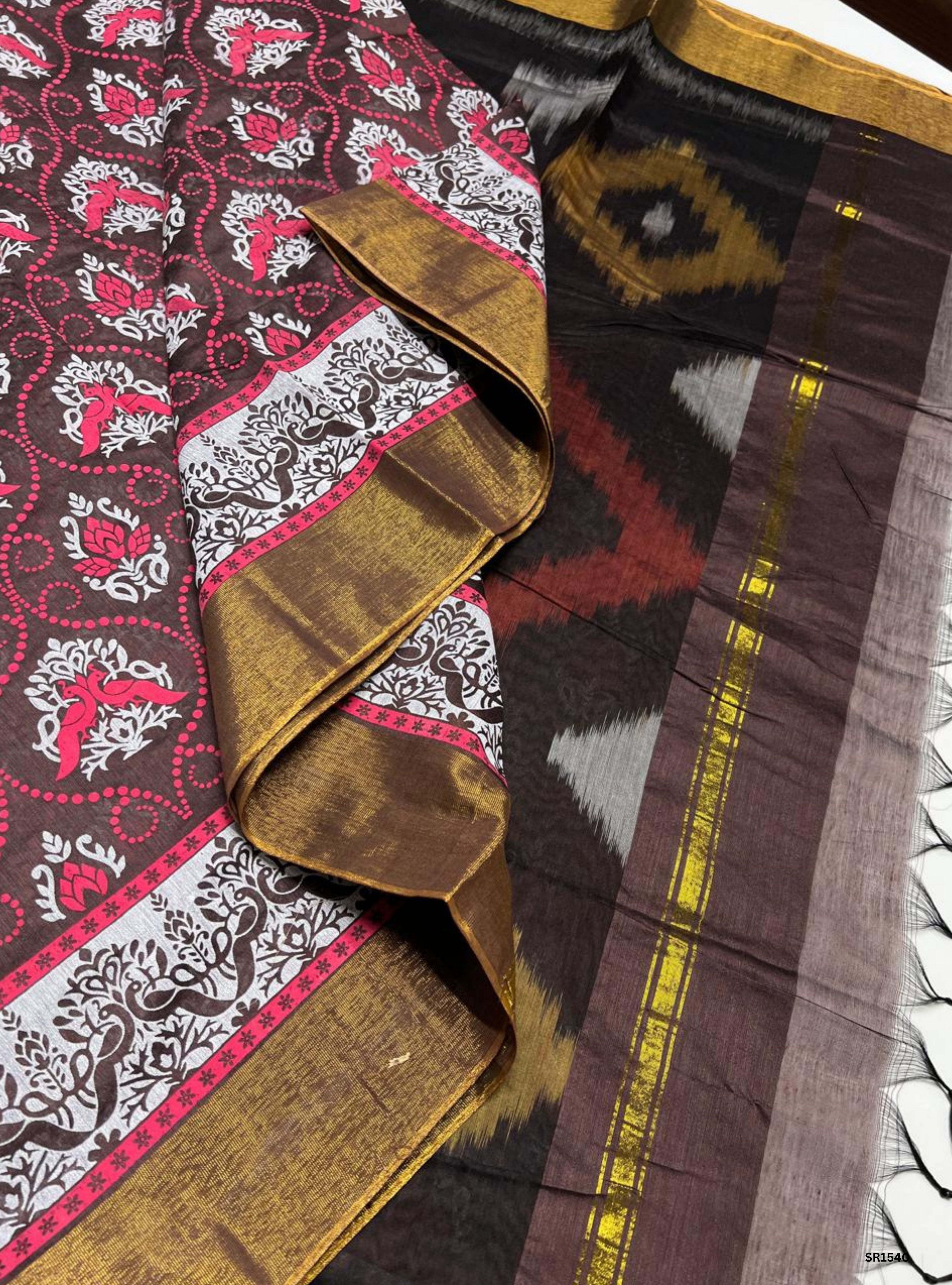 Brown & Black - Kotta Cotton Saree