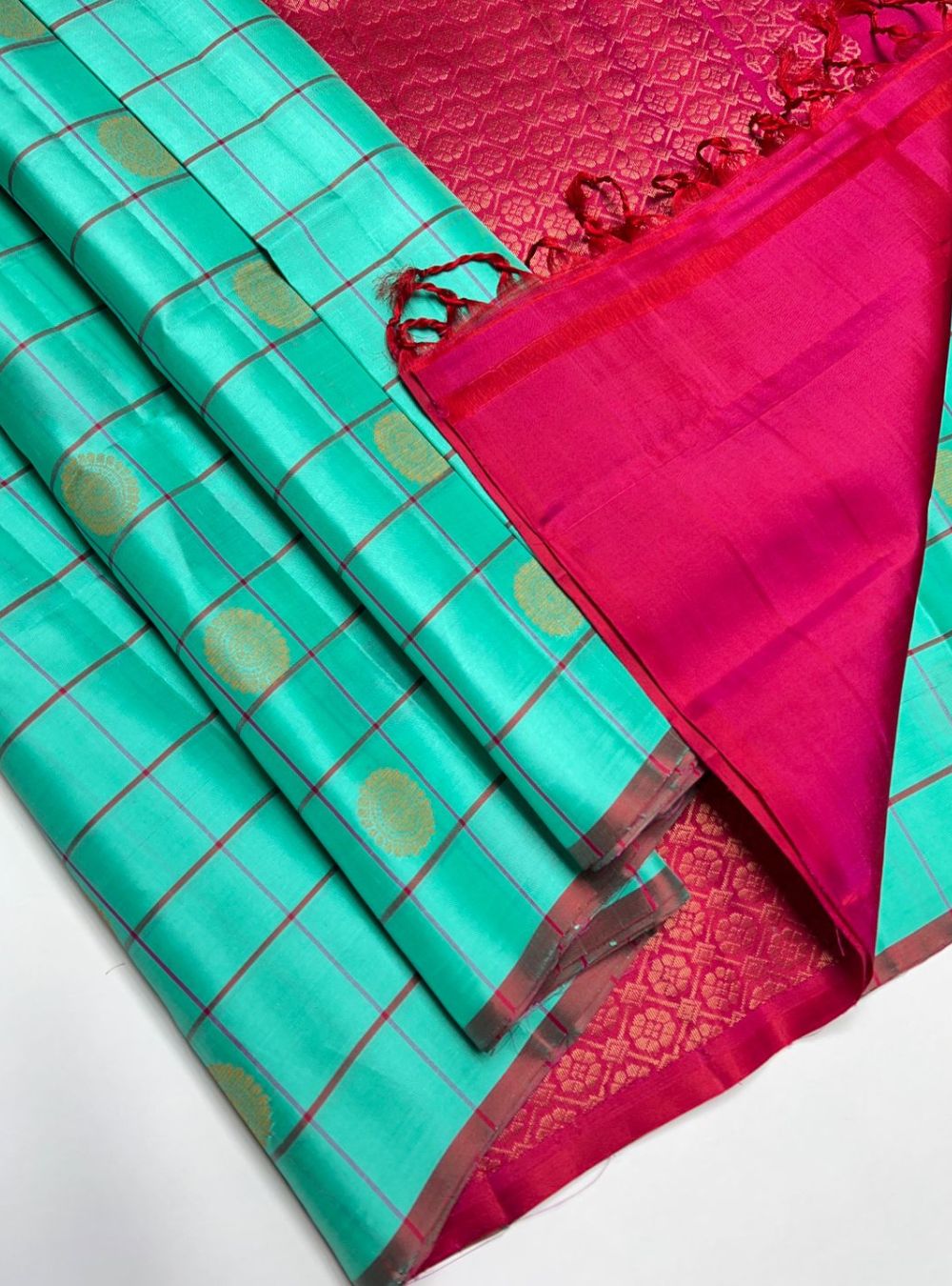 Turquoise & Pink - Soft Silk Saree