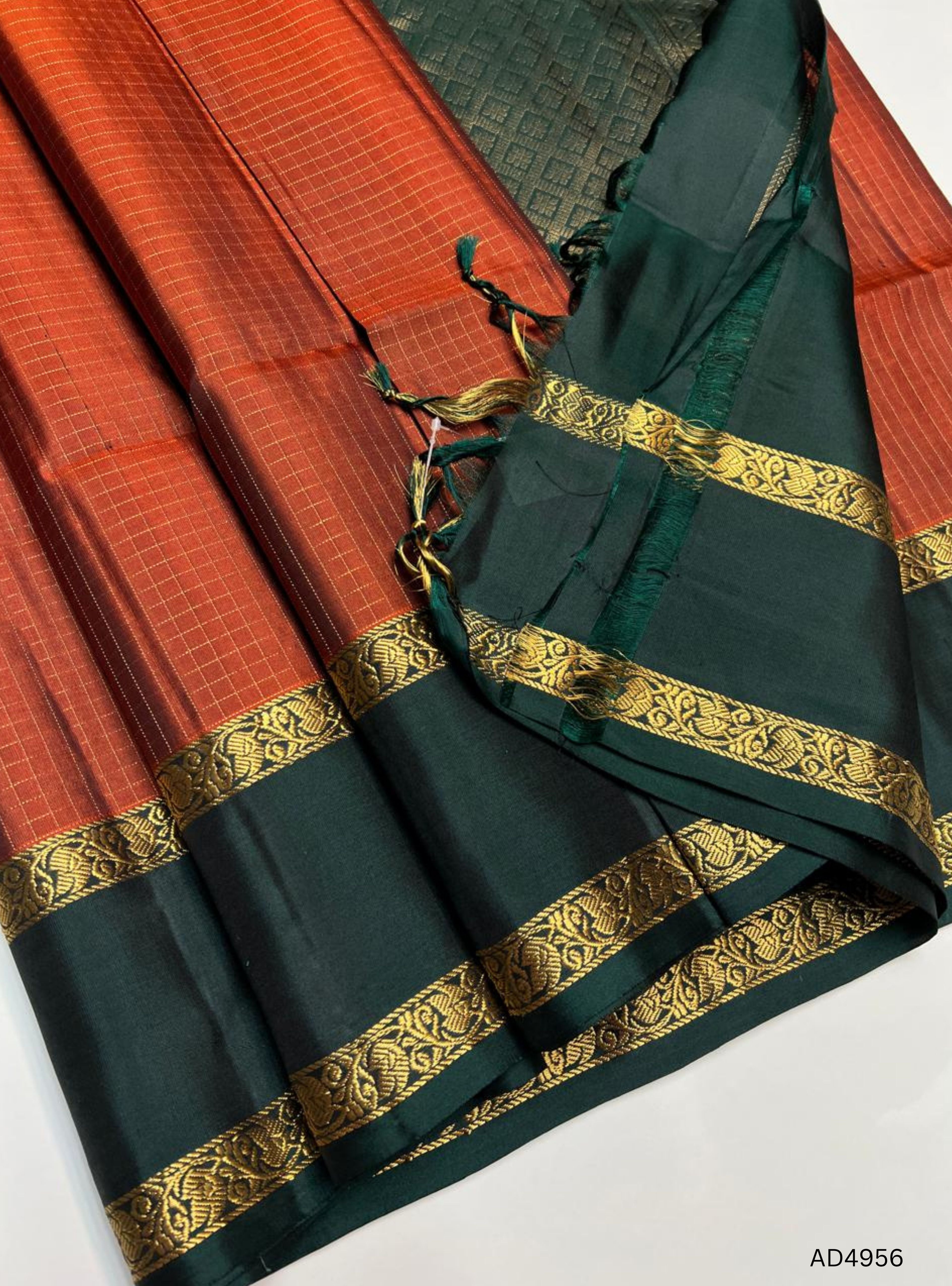 Rust & Green - Retta Pet Soft Silk Saree