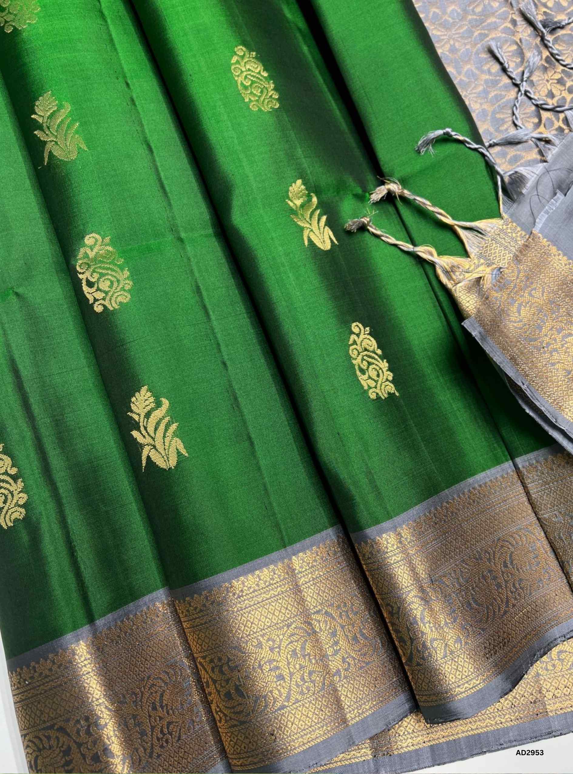 Green & Bluish Grey - Soft Silk Saree