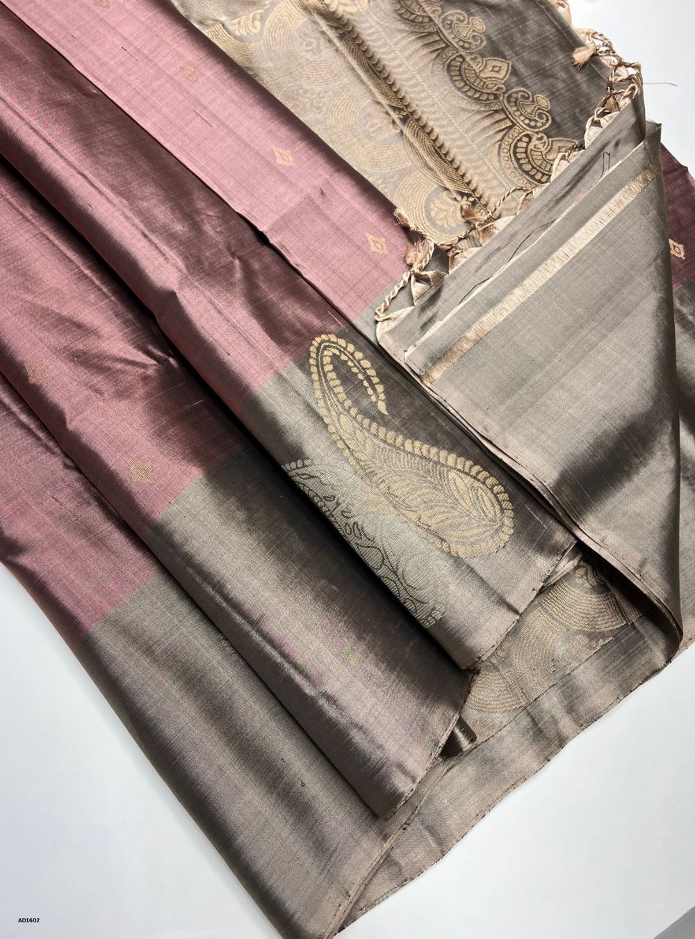 Dark Dusty Rose & Grey -  Soft Silk Saree