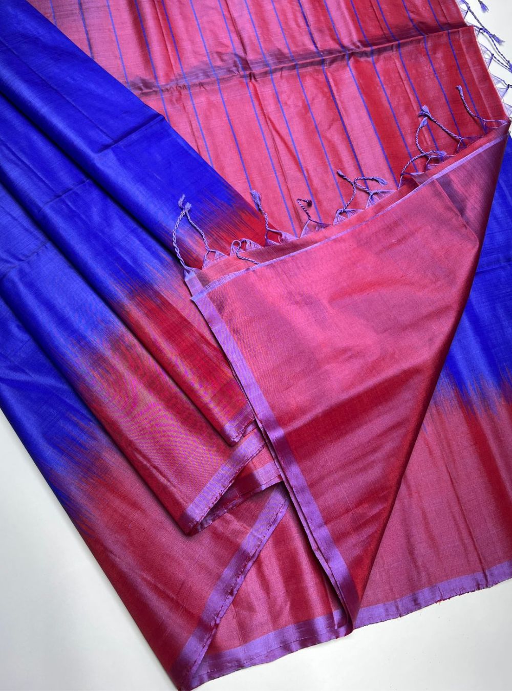 Blue & Red - Soft Silk Saree